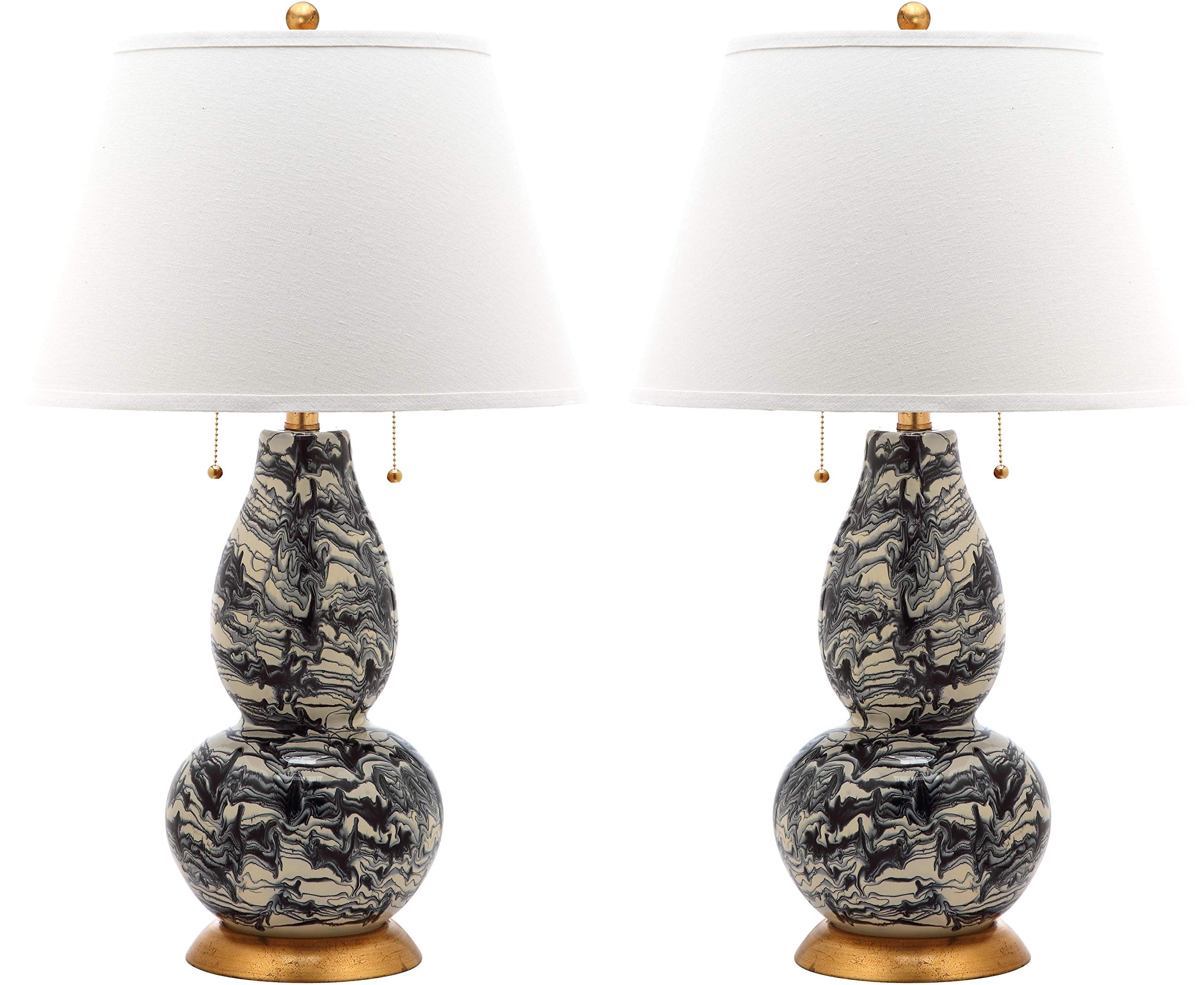SAFAVIEH Modern Swirls Black and White 29-Inch Table Lamp Set of 2 with LED Bulbs - Bedroom, Living Room, Home Office, Nightstand Lighting for Cozy Ambiance and Stylish Decor