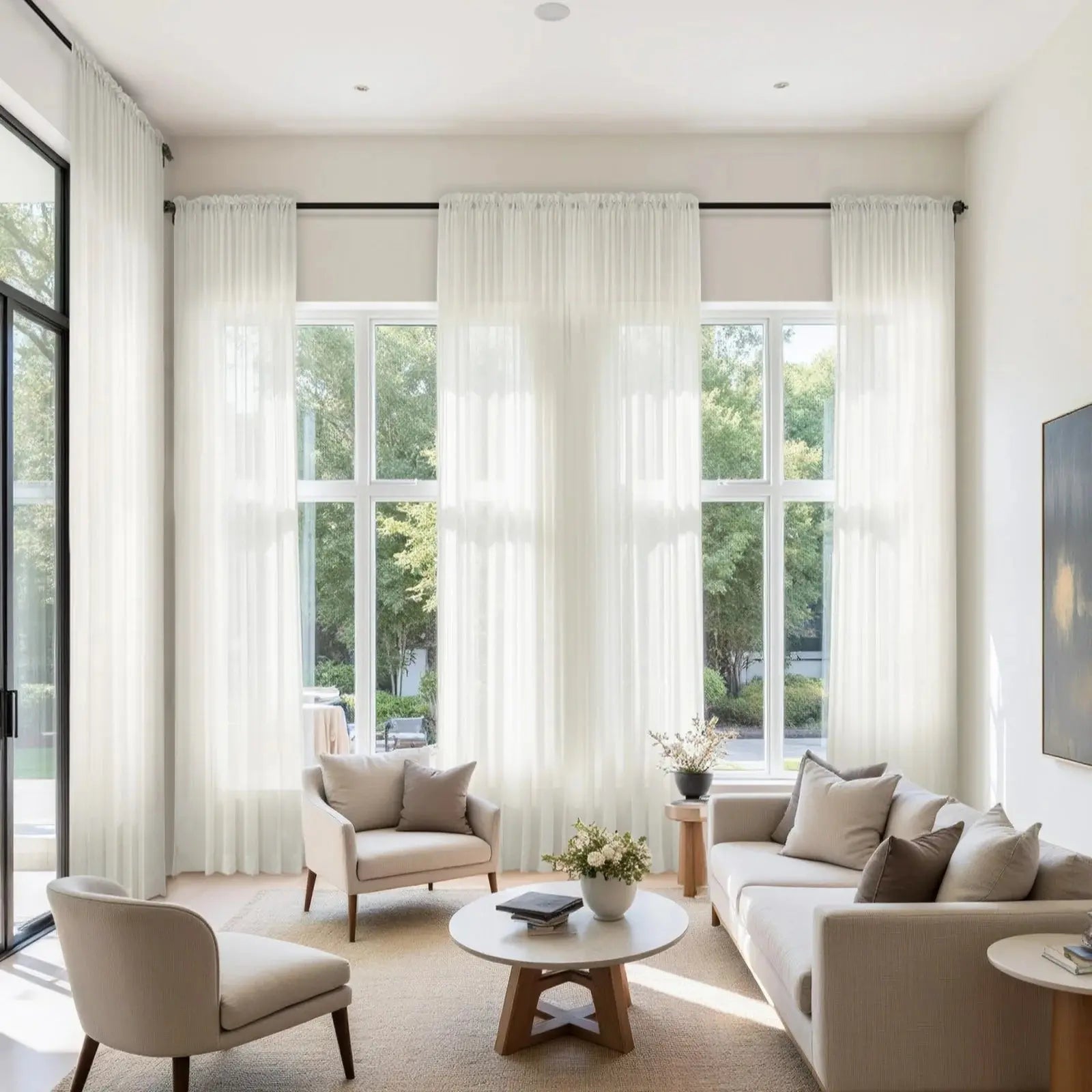 Scandinavian Solid Voile Sheer Curtains - Soft Top Window Drapes for Living Room & Bedroom | Light Filtering Privacy Window Treatments