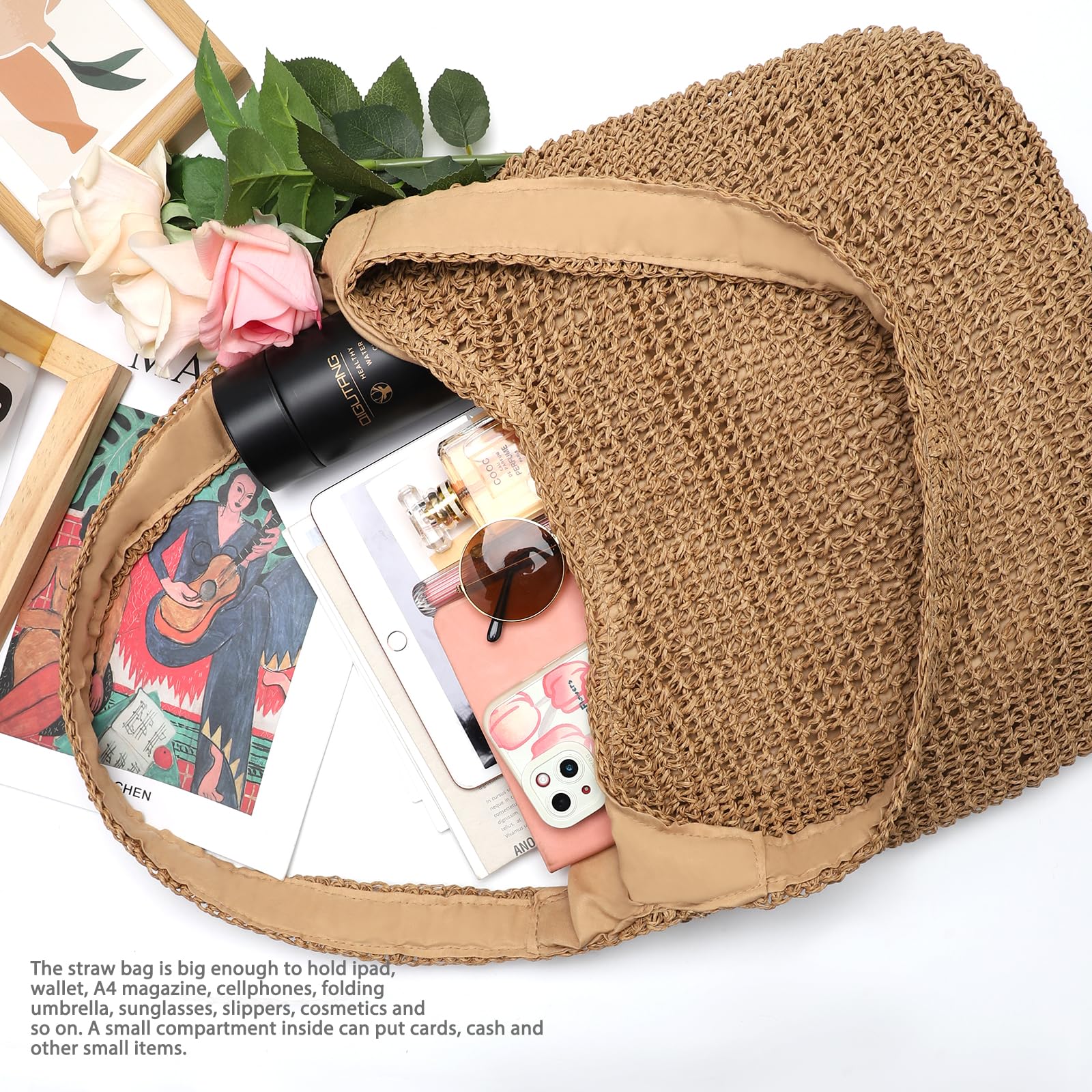 Stylish Straw Beach Tote Bag for Women - Summer Woven Boho Shoulder Handbag - Perfect for Pool Parties, Beach Vacations & Outdoor Picnics