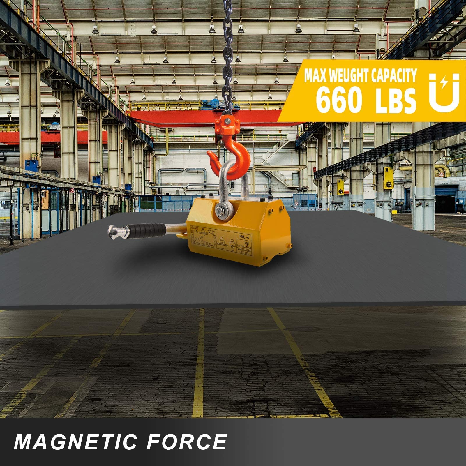 660 Lbs Capacity Permanent Magnetic Lifter - Heavy Duty Steel Lifting Magnet with Quick Release for Shop Cranes & Hoists - Ideal for Lifting Steel Plates, Boards & Metal Sheets in Workshops, Factories & Construction Sites