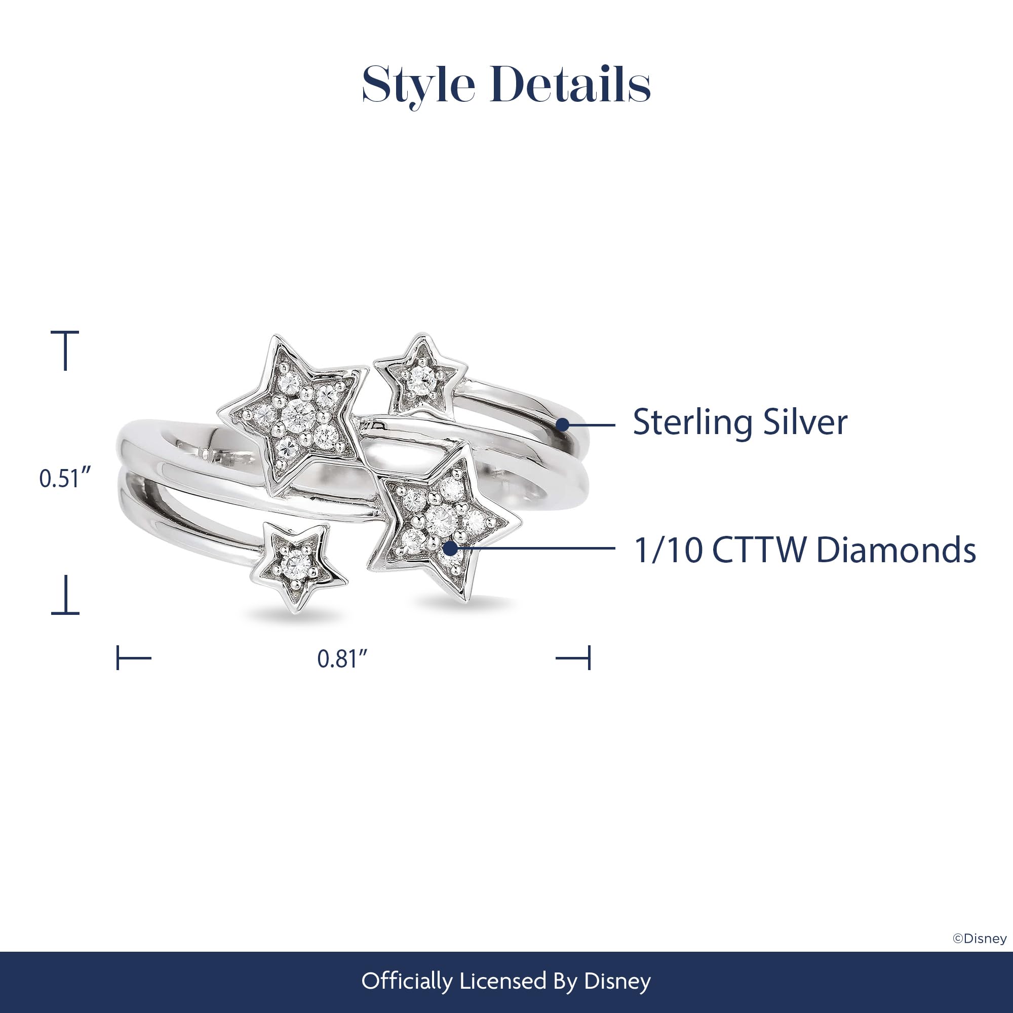 Enchanted Disney Tinkerbell Sterling Silver Ring with 1/10 Cttw Natural White Diamonds - Elegant Jewelry for Women, Perfect Gift for Disney Fans & Fairy Tale Lovers - Ideal for Birthdays, Anniversaries and Special Occasions