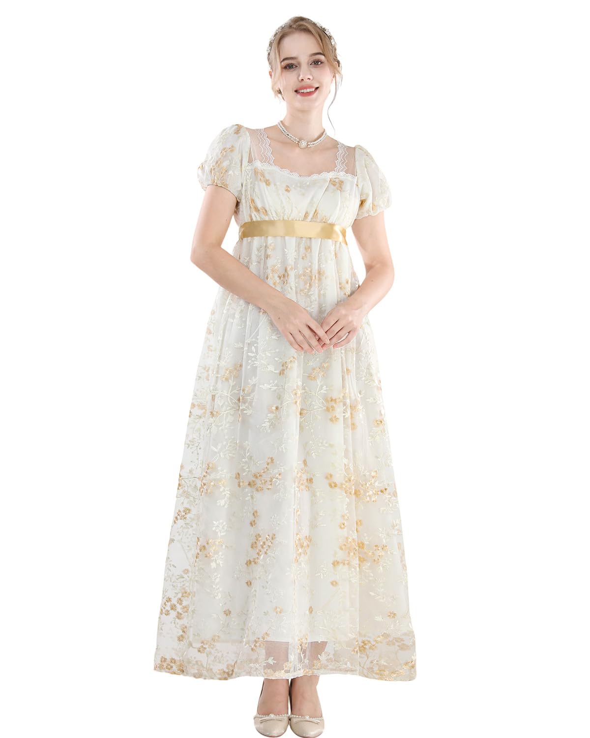 Regency Dress for Women - Elegant Empire Waist Victorian Gown with Embroidery | Tea Party, Cosplay & Historical Reenactment Costume