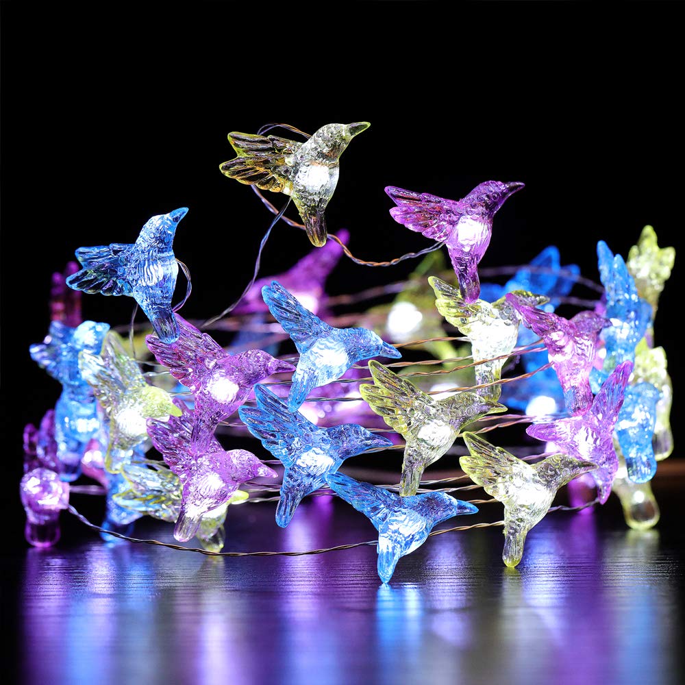 Hummingbird Decorative String Lights - 13.85 Ft 40 LED Cool White Weatherproof Fairy Lights with Remote & Timer | 8 Modes Battery Operated for Holiday Parties, Weddings, Bedrooms, Gardens, Patios & Outdoor Decor