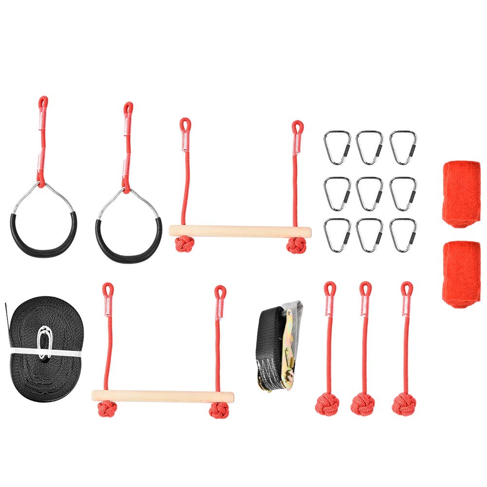 Ninja Slackline Kit with Monkey Bars - Outdoor Tree Hanging Obstacle Course for Kids | Backyard Play Set, Birthday Gifts & Adventure Training Equipment
