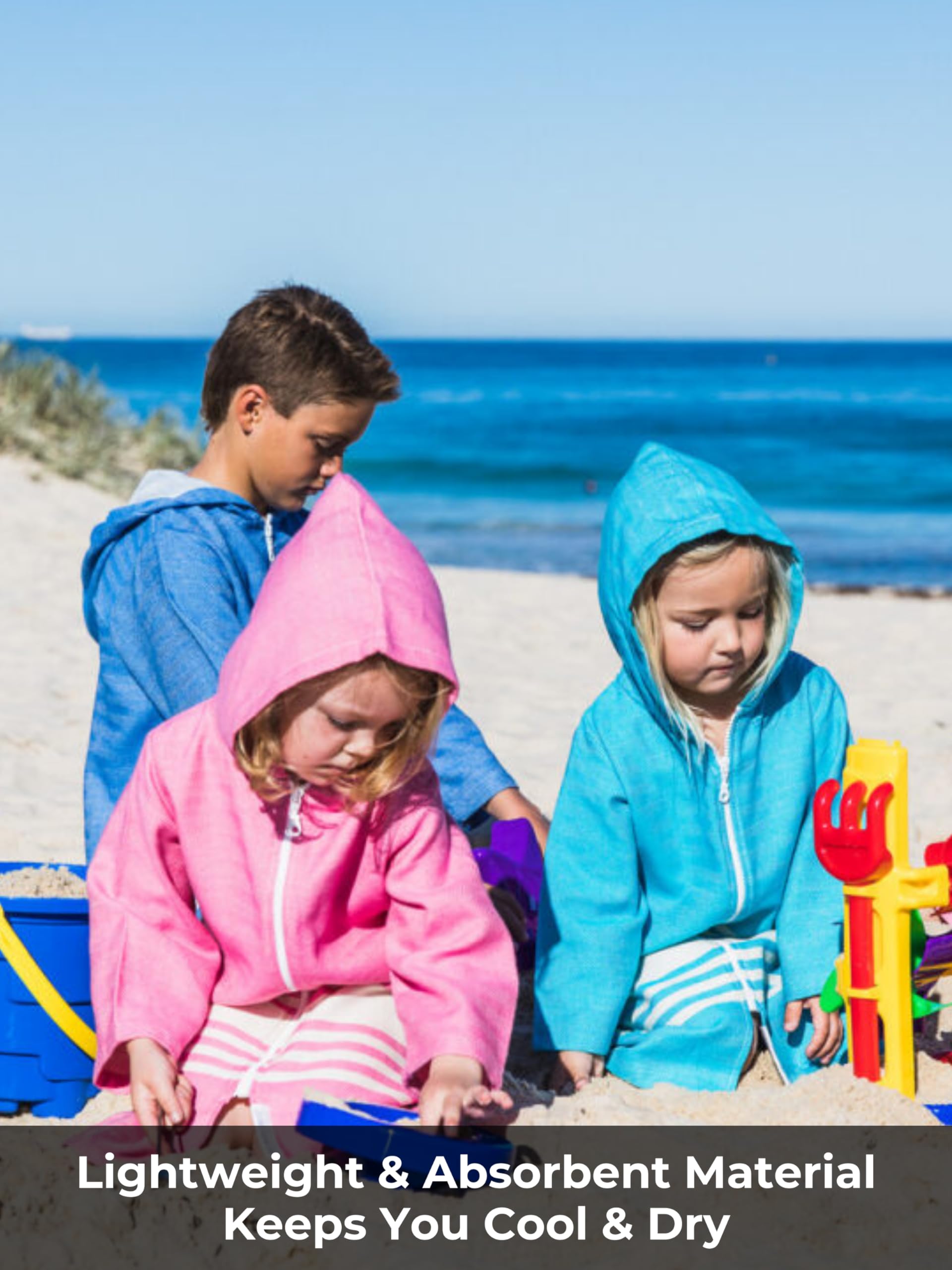 Kids Hooded Beach Towel with Zipper & Long Sleeves - Wearable Swim Cover Up, Quick Dry Lightweight Towel Hoodie for Boys & Girls - Perfect for Pool, Beach, and Water Park Adventures