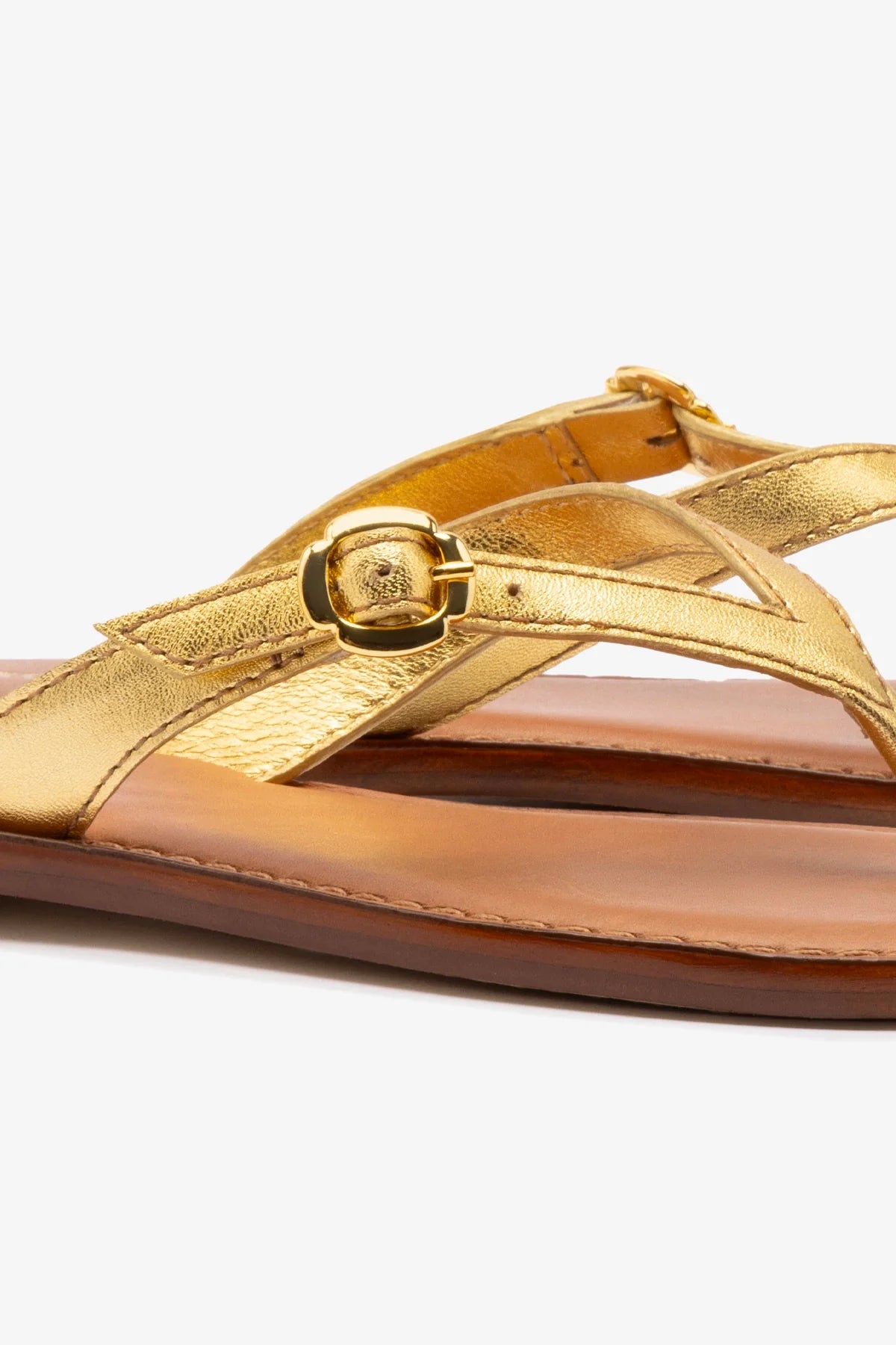 Mary Kate Flat Sandal in Gold Metallic Leather - Women's Comfortable Summer Dress Sandals for Beach, Vacation & Casual Outings