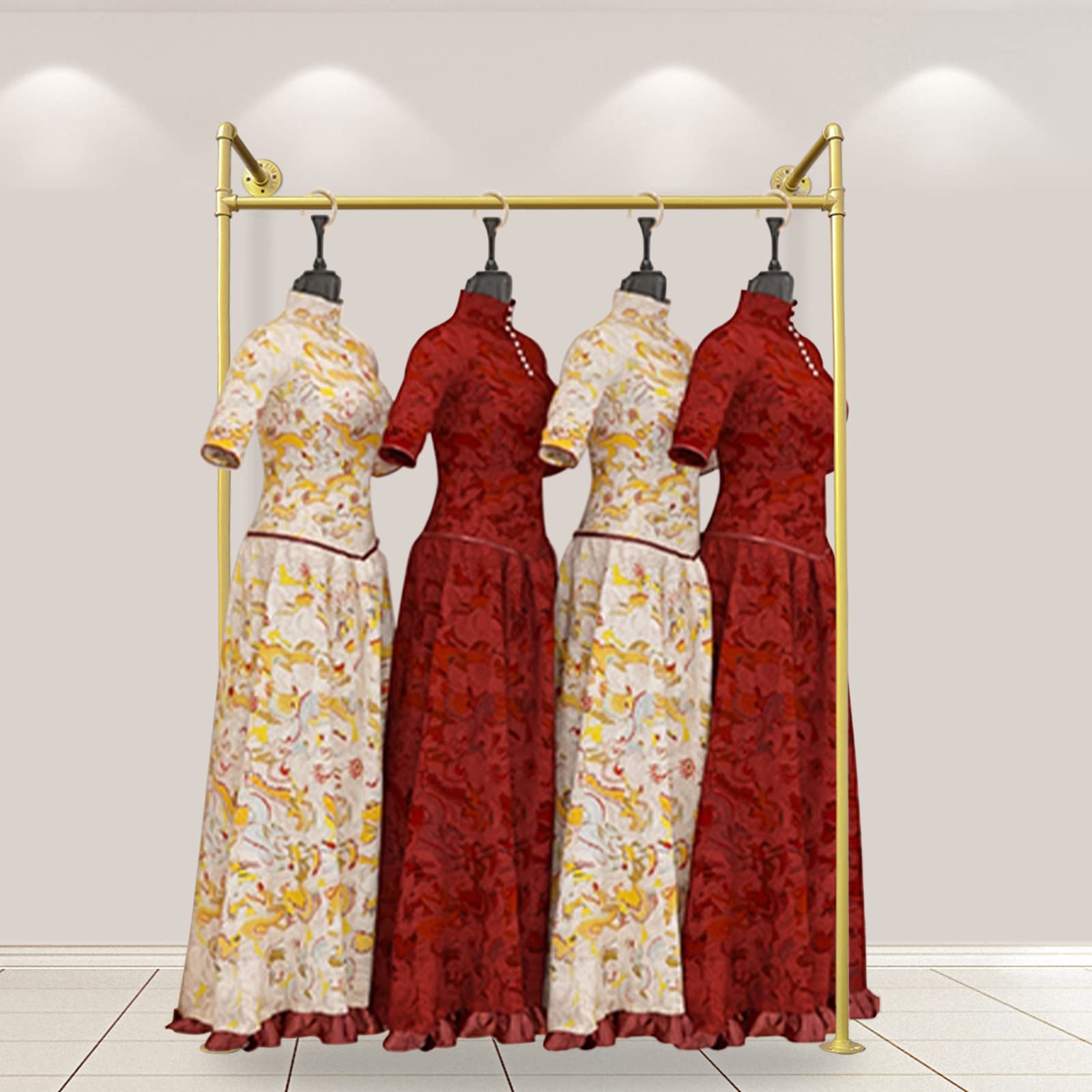 Wall-Mounted Garment Rack - Heavy Duty Metal Clothing Display Stand with Gold Square Design for Stores, Bathrooms & Closets | Space-Saving Storage Solution for Hanging Clothes, Towels & Accessories