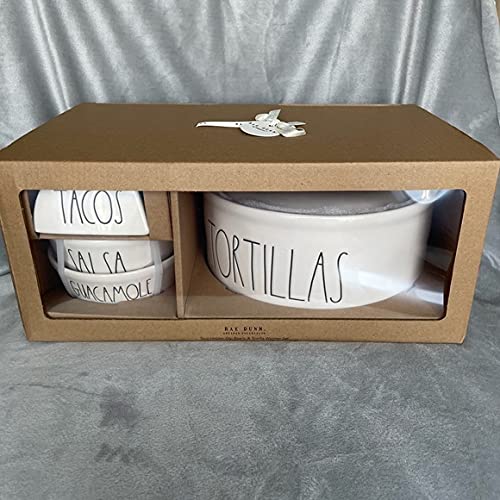Rae Dunn Taco Serving Set - 4-Piece Taco Warmer with Salsa & Guacamole Bowls - Perfect for Taco Tuesday Parties, Mexican Food Nights & Family Dinners