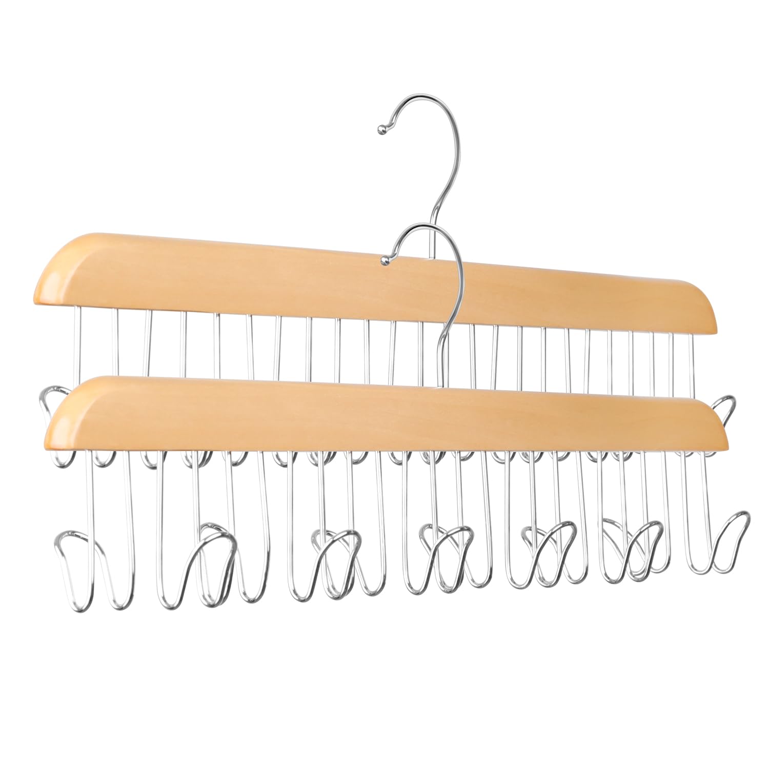 ManGotree Wooden Belt Hanger for Closet Organizer - 12 Hook Space Saving Belt Rack for Belts, Ties, Scarves, Hats & Accessories - Sturdy Wood Storage Solution (2 Pack, Natural) - Perfect for Bedroom, Closet & Entryway Organization