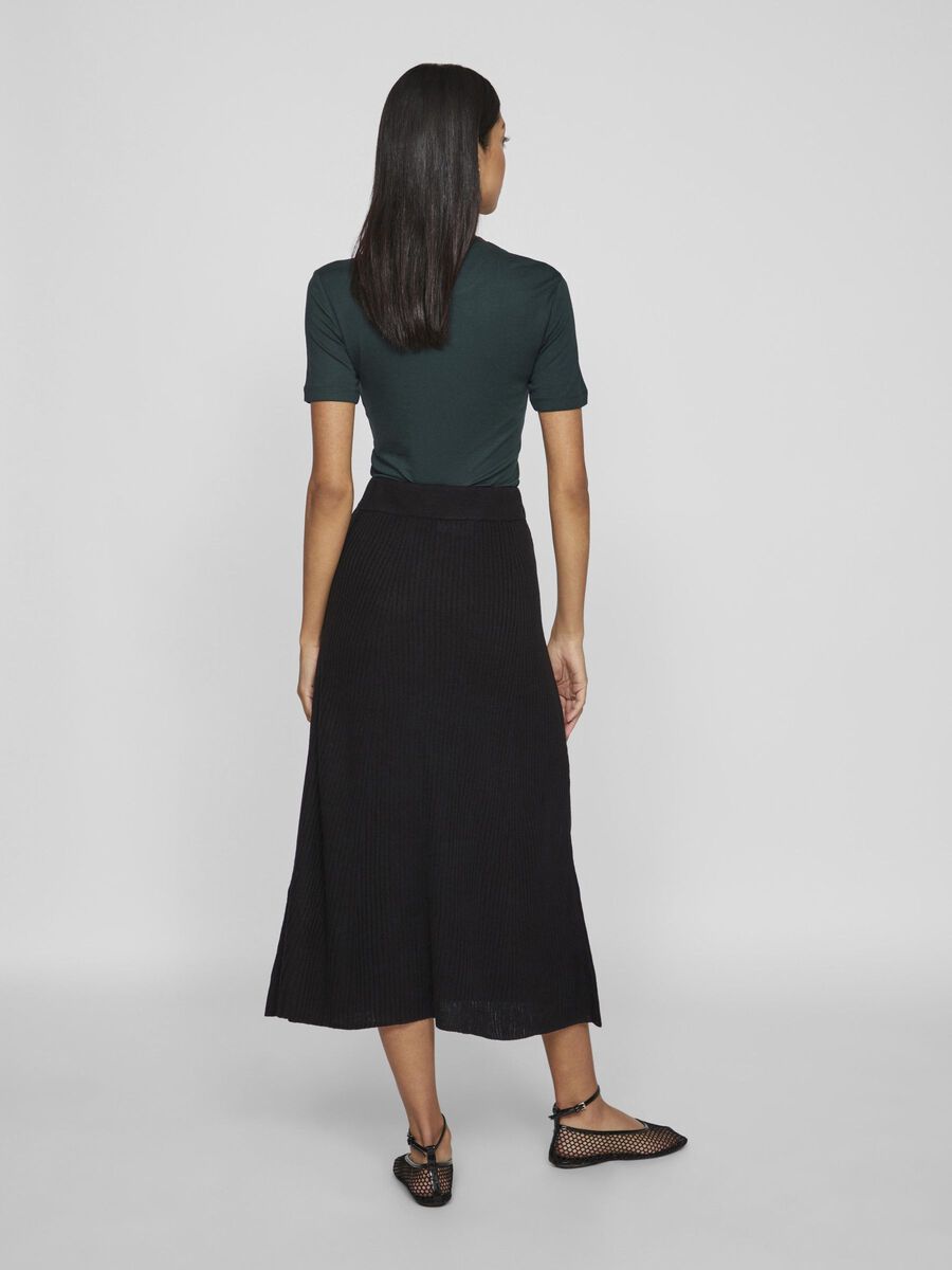 Olina Rib Knit Midi Skirt for Women - Stretchy Comfortable Bodycon Skirt in Black Beauty Color | Perfect for Office, Date Night & Casual Outfits