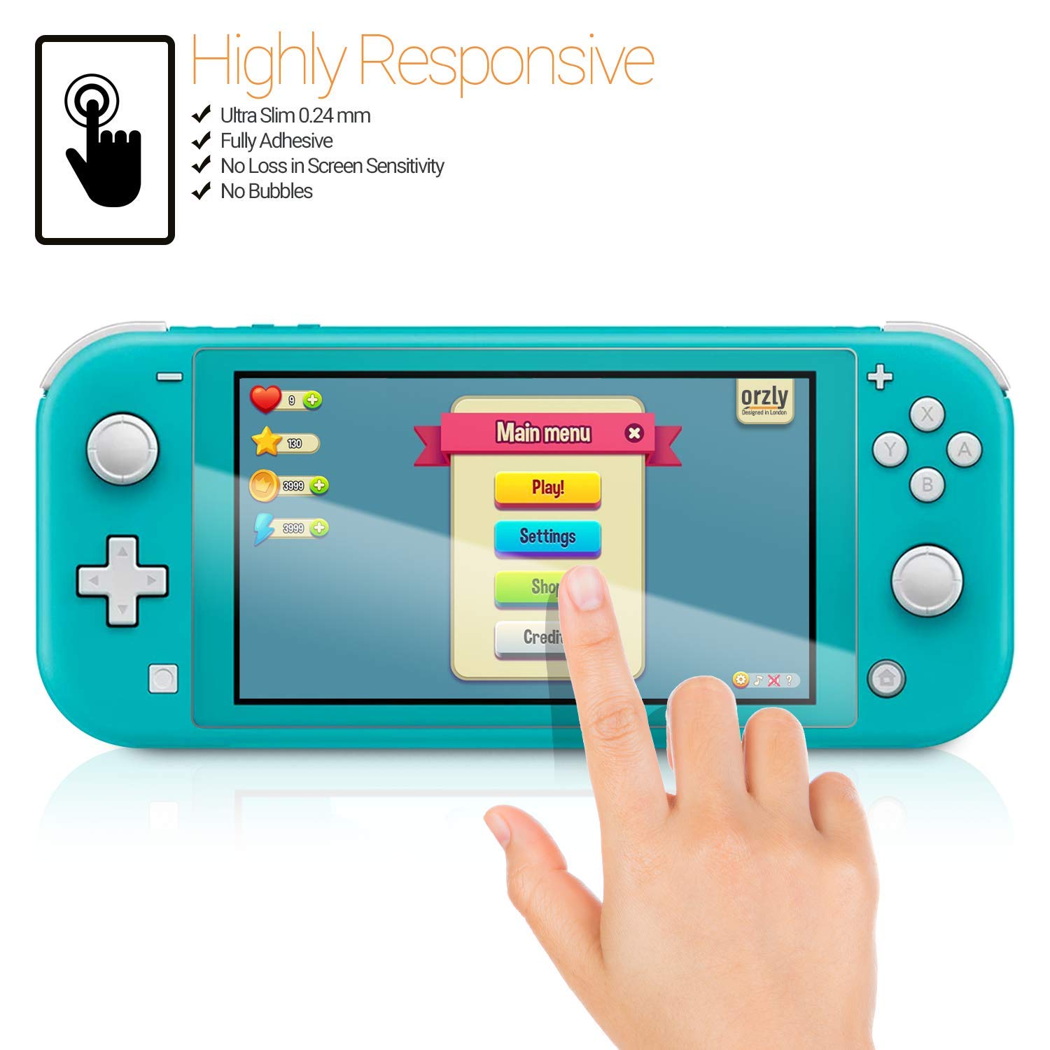 Orzly Tempered Glass Screen Protector for Nintendo Switch Lite (2019 Model) - 4 Pack Anti-Scratch, Bubble-Free, Easy Installation - Perfect for Gaming Protection & Travel Use