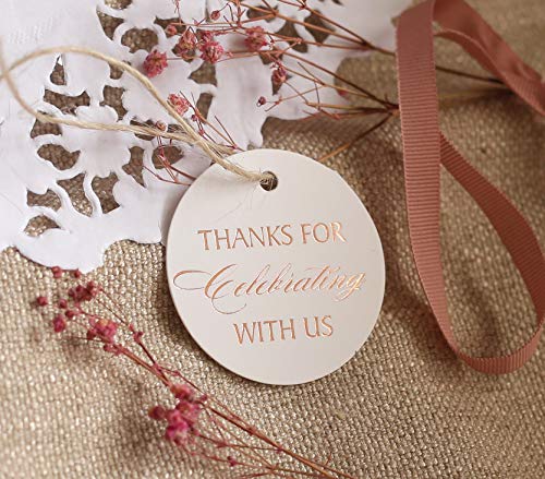 Rose Gold Foil Thank You Tags - 30 Pack Round Circle Labels for Wedding Favors, Party Decorations & Special Events - Perfect for Bridal Showers, Baby Showers & Anniversary Celebrations