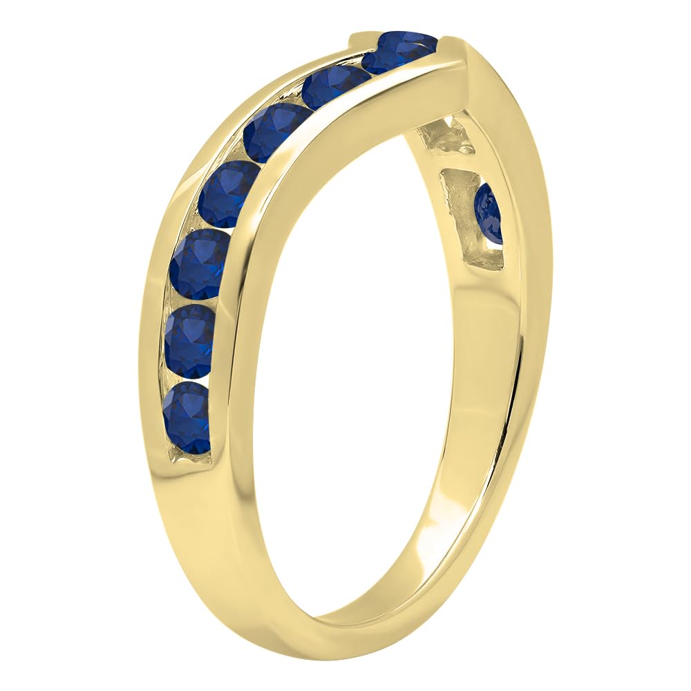 14K Gold Blue Sapphire Chevron Band for Women - Anniversary Gift for Her