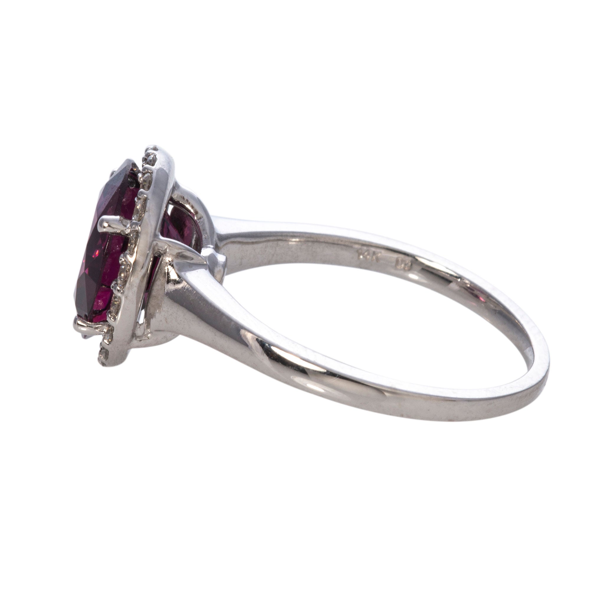 4.5ctw Rhodolite Garnet & Diamond Halo 14K White Gold Ring for Women | Elegant Engagement, Wedding, Anniversary Jewelry Gift