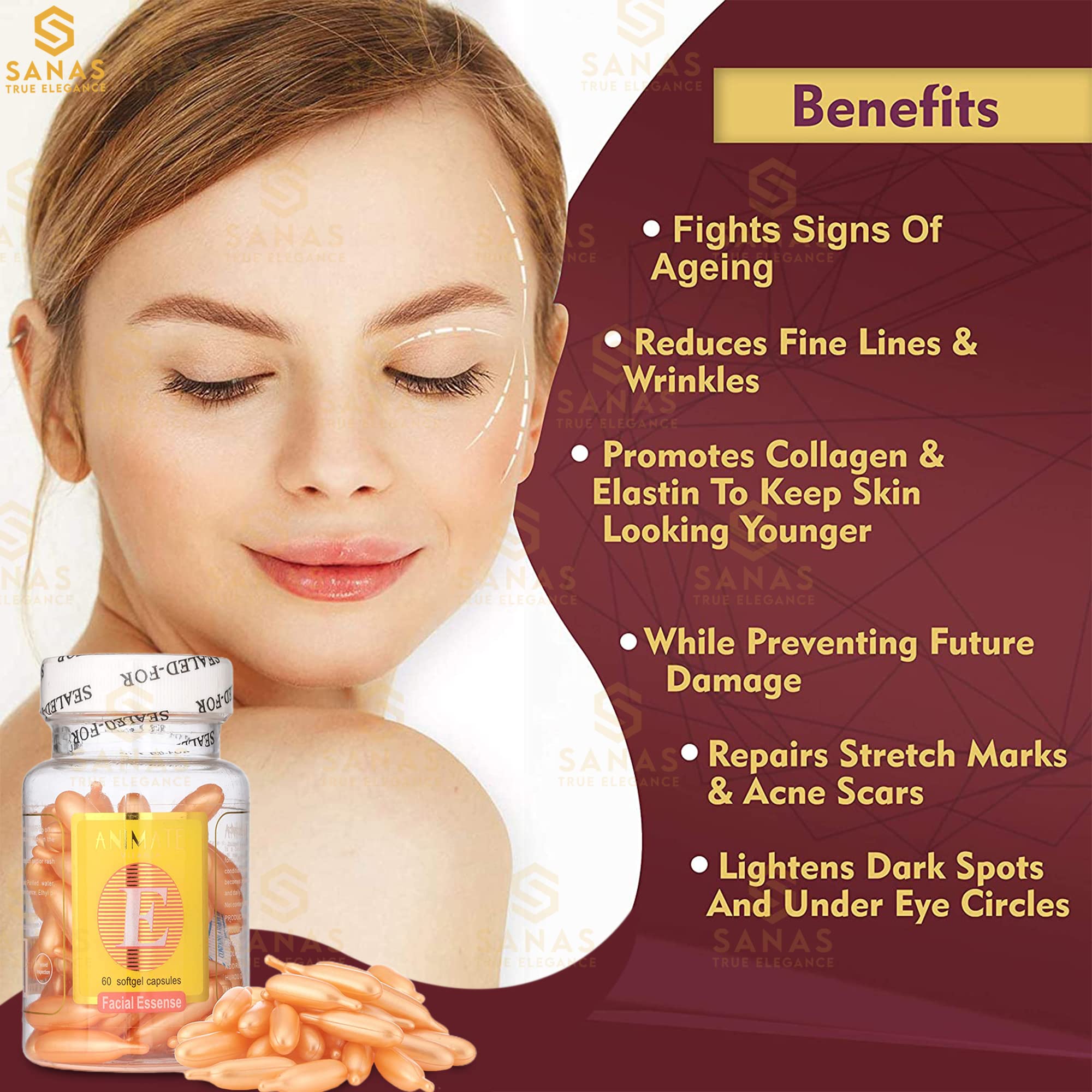 Sanas Animate Aloe Vera & Vitamin E Facial Oil Capsules - Hydrating & Nourishing for Dry Skin, Anti-Aging & Glow Boost - Perfect for Night Routine & Travel Skincare