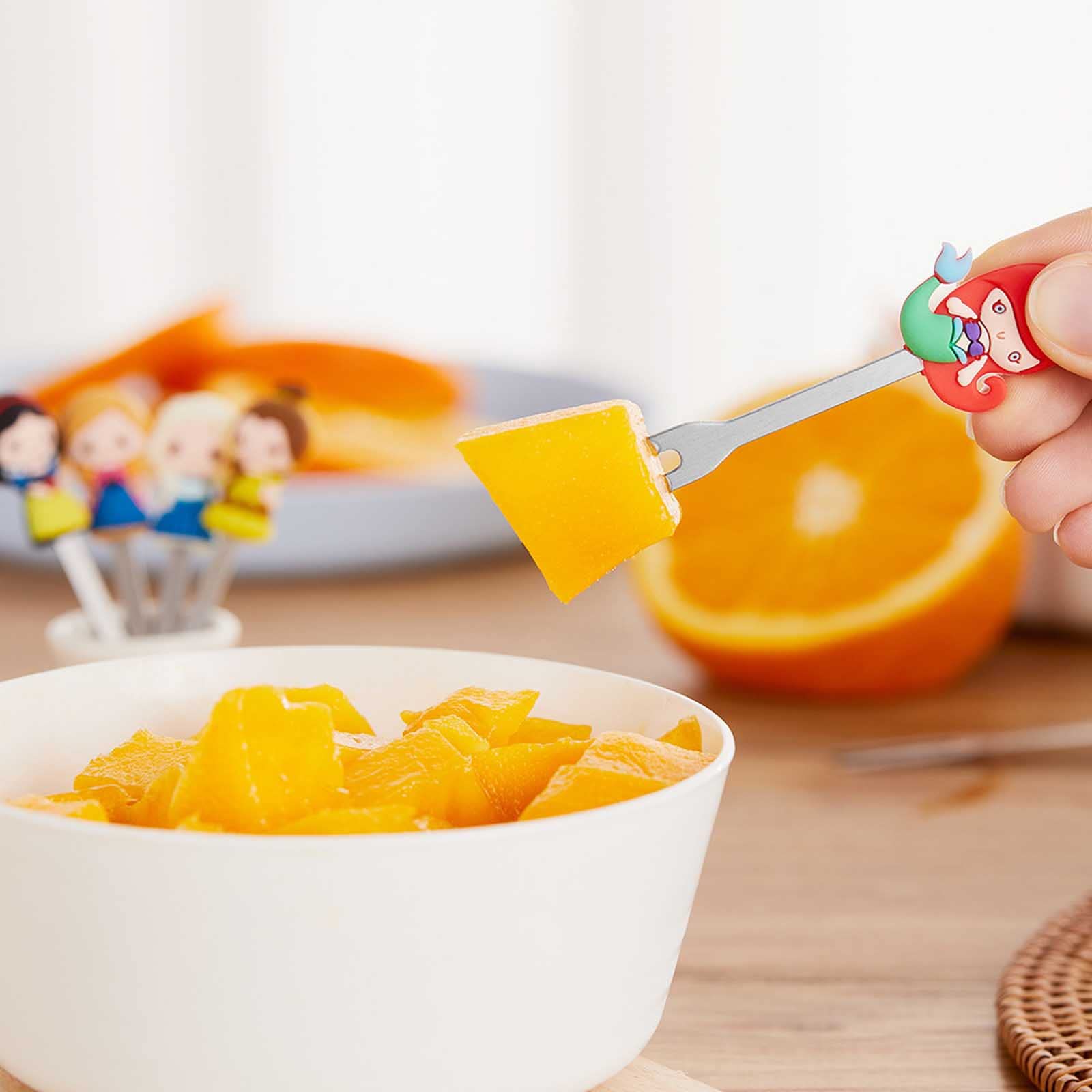 6-Piece Stainless Steel Fruit Forks Set with Holder - Cute Fairy Princess Design for Kids, Party, Picnic & Home Kitchen Use