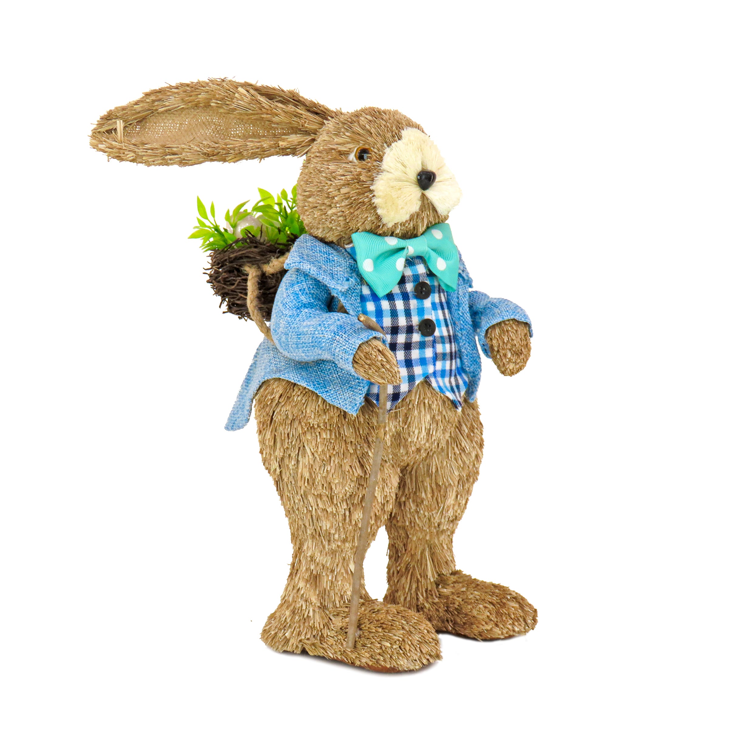 10-Inch Blue Coat Male Bunny Figurine - Elegant Easter Table Decoration for Home, Party & Spring Centerpiece
