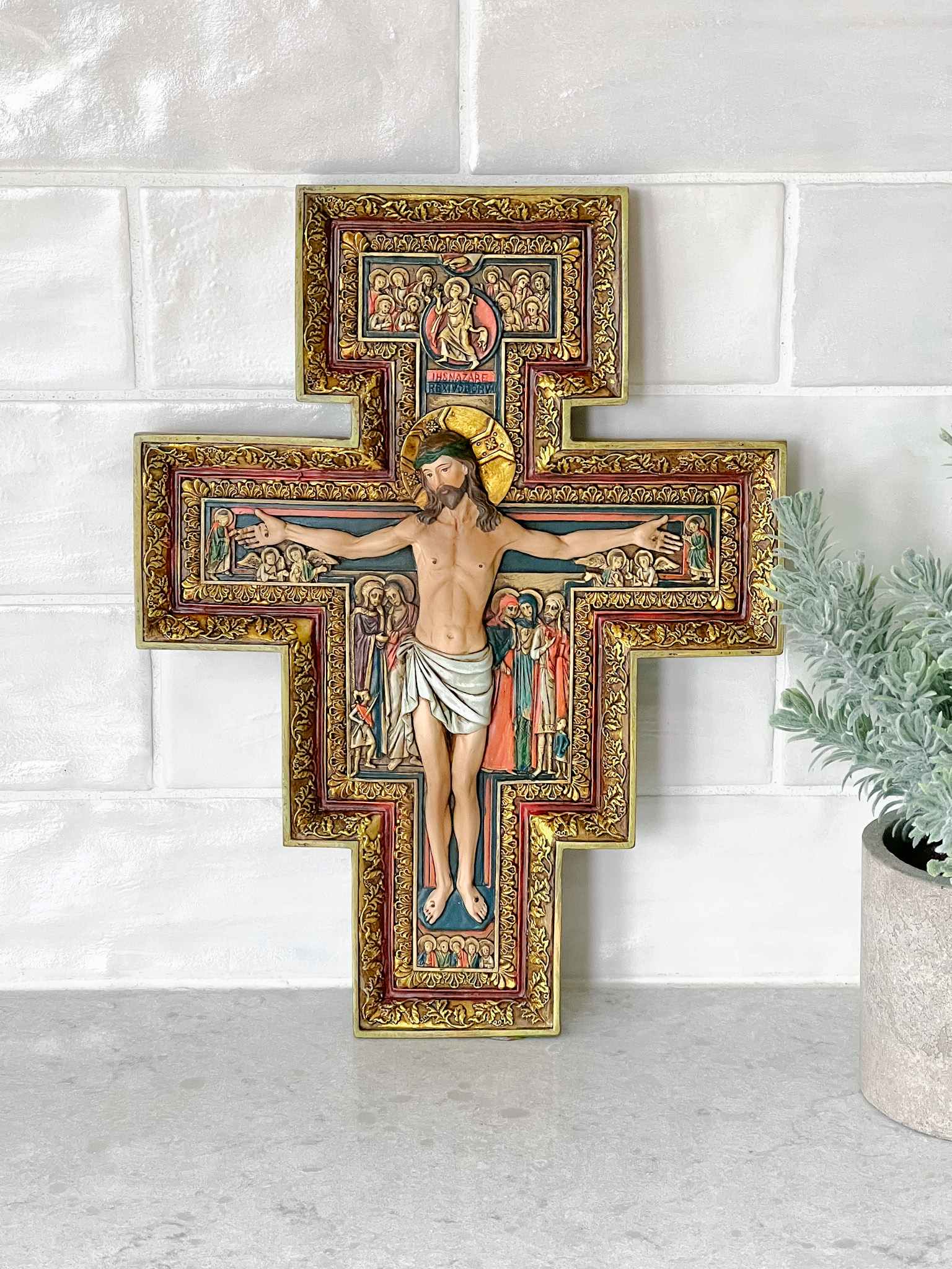 San Damiano Cross - Handcrafted Wooden Wall Crucifix for Home & Church Decor - Perfect for Prayer Rooms, Gifts, and Religious Devotion