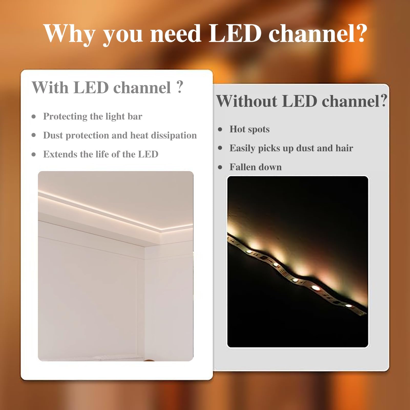 3ft LED Light Strip Diffuser Aluminum Channel - White Large Trim Edge & Cornice Coving for Wall, Ceiling & Baseboard - Perfect for Indirect Lighting, Home Theater & Kitchen Under Cabinet Lighting
