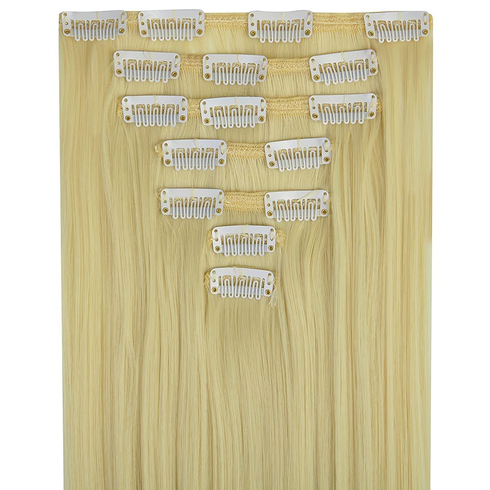 OMGREAT 23 Inch 7-Piece Clip-in Hair Extensions for Women - Long Straight Thick Human Hair Extensions in Medium Brown | Perfect for Volume, Length & Styling for Parties, Weddings & Daily Wear