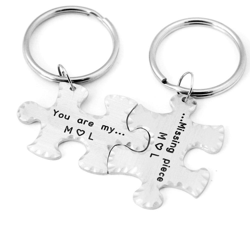 Personalized Couples Puzzle Piece Keychains - Hand Stamped Anniversary & Wedding Gifts - Romantic Keepsakes for Couples, Perfect for Anniversaries, Engagements, and Valentine's Day