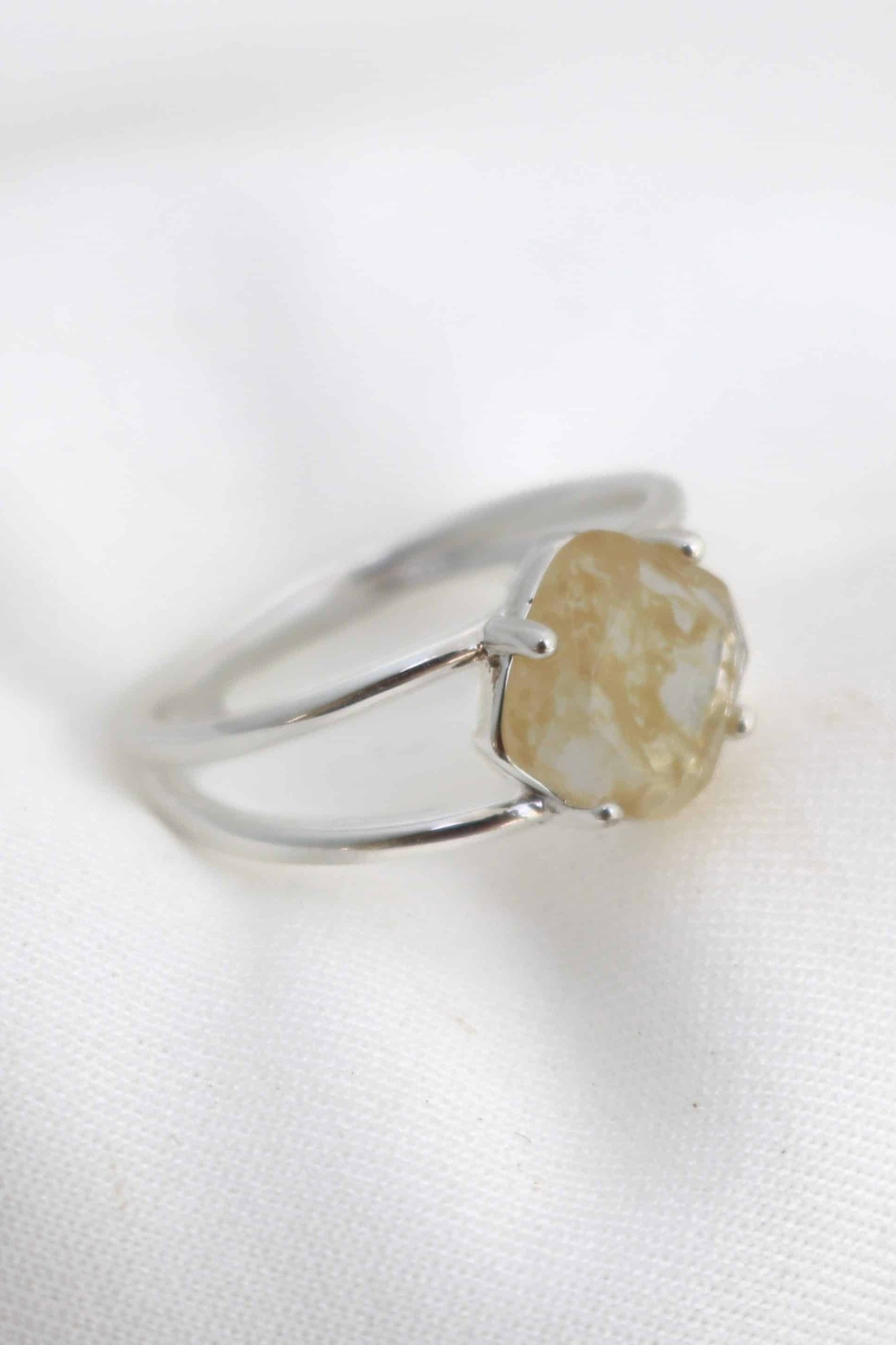 Calming Sterling Silver Plated Herkimer Quartz Medium Ring for Women - Elegant Healing Jewelry for Stress Relief, Meditation & Everyday Wear