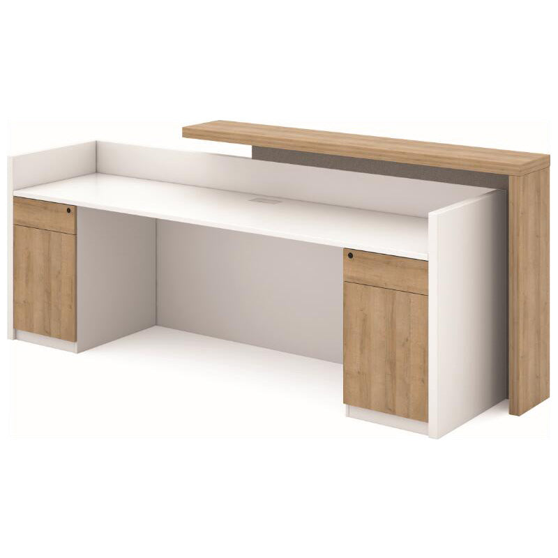 ZIVA 2.4M Modern Reception Desk with Right Panel - Oak & White Finish for Office Lobby, Hotel Front Desk, and Corporate Waiting Areas