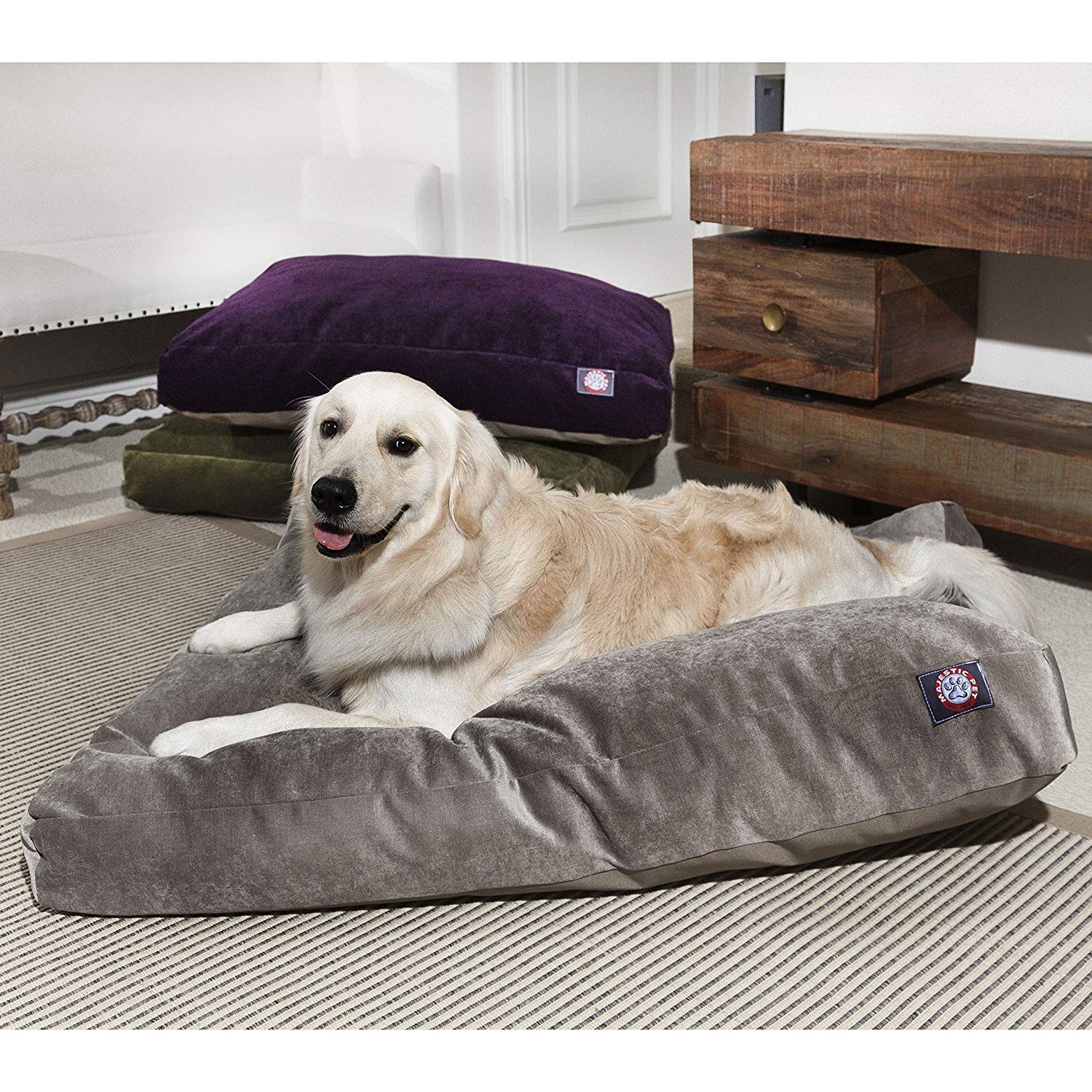 Majestic Pet Villa Rectangle Washable Dog Bed – Non-Slip Comfortable Crate & Kennel Bed with Removable Cover – Medium Size Fern Green Polyester Fiber Pet Bed for Sleeping, Lounging & Travel Use