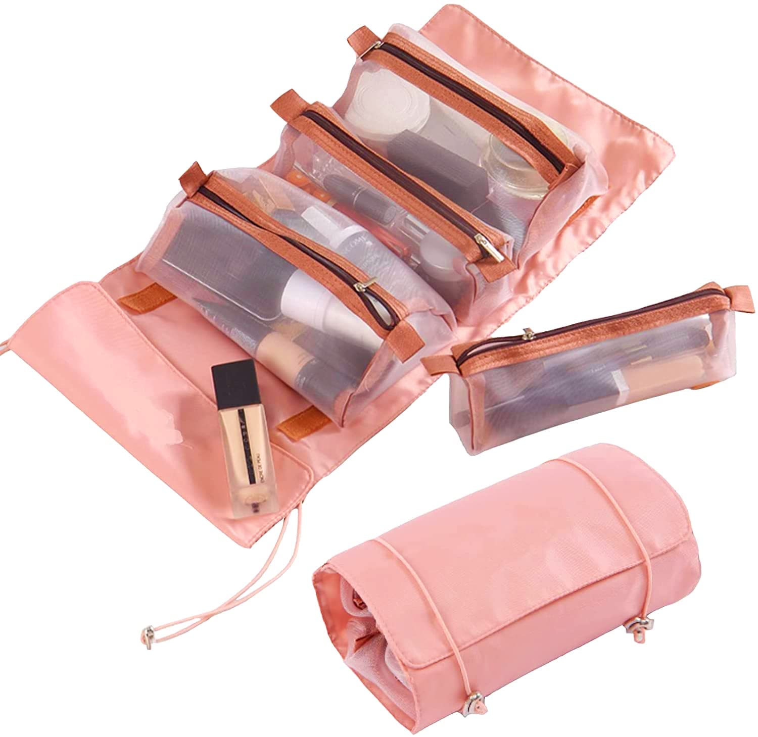 Krupasadhya 4-in-1 Foldable Travel Toiletry Bag with Detachable Makeup Pouch - Waterproof Cosmetic Organizer for Women - 4 Removable Storage Bags - Multicolor - Perfect for Vacation, Gym & Business Trips