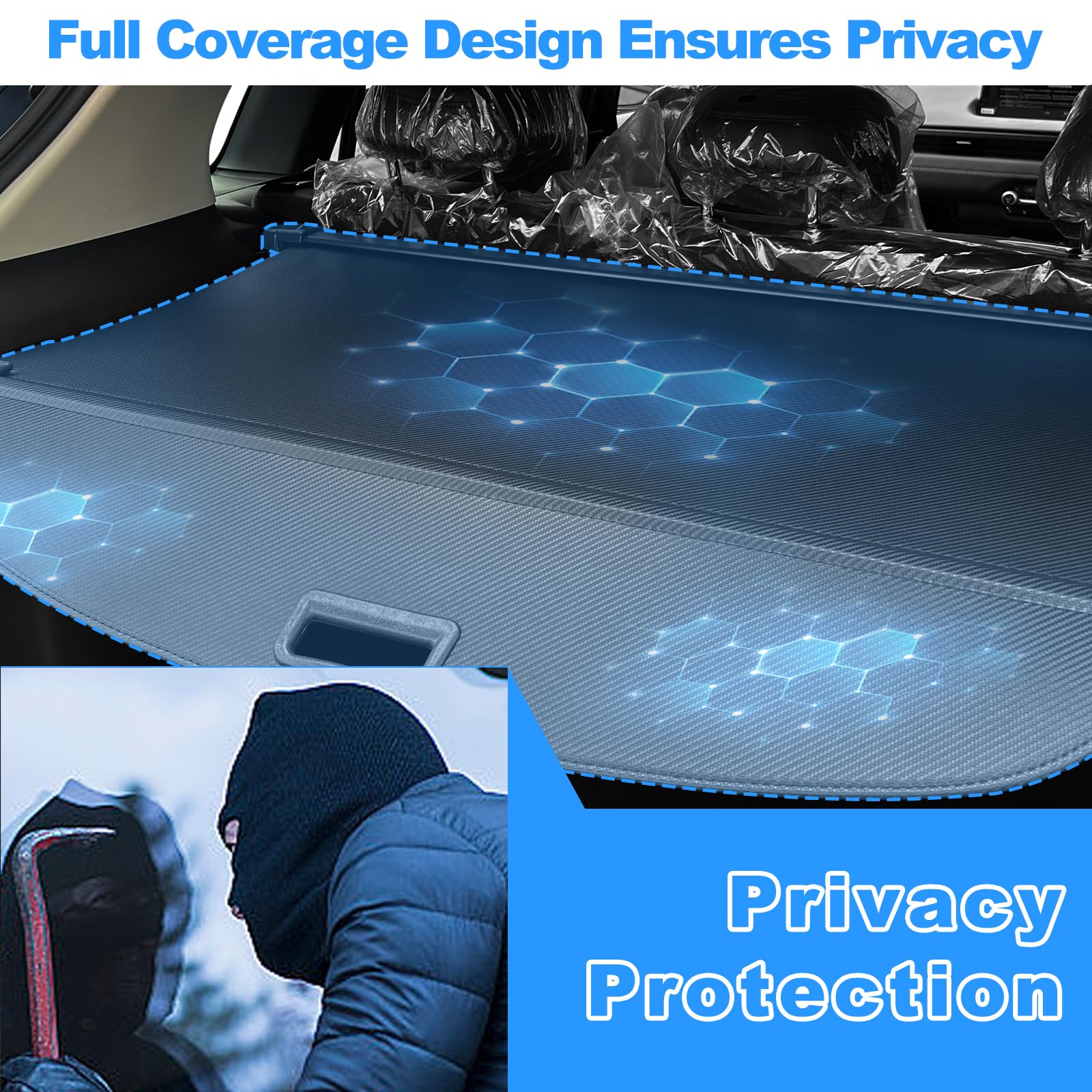 AUXKO Retractable Cargo Cover for 2024-2025 Mazda CX-90 | Trunk Luggage Security Shade | Carbon Fiber Privacy Screen | Perfect for Road Trips & Grocery Protection