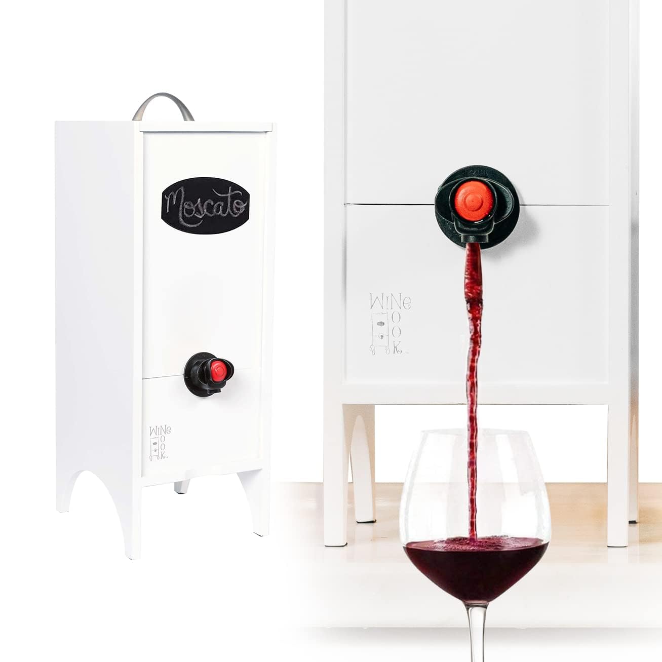 White 3L Decorative Wine Dispenser for Cocktails & Beverages - Kitchen Bar Countertop Storage Holder, Wine Party Carrier with Chalk | Perfect for Home Bars, Entertaining & Gift Giving