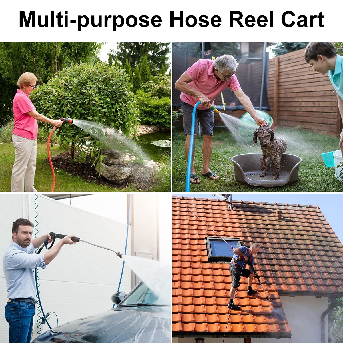 Heavy Duty Portable Hose Reel Cart with 4 Wheels - 300ft Capacity for 5/8-Inch Garden Hose | Outdoor Yard, Lawn & Garden Watering Solution with Storage Basket | Perfect for Residential Landscaping, Farm Irrigation & Commercial Use