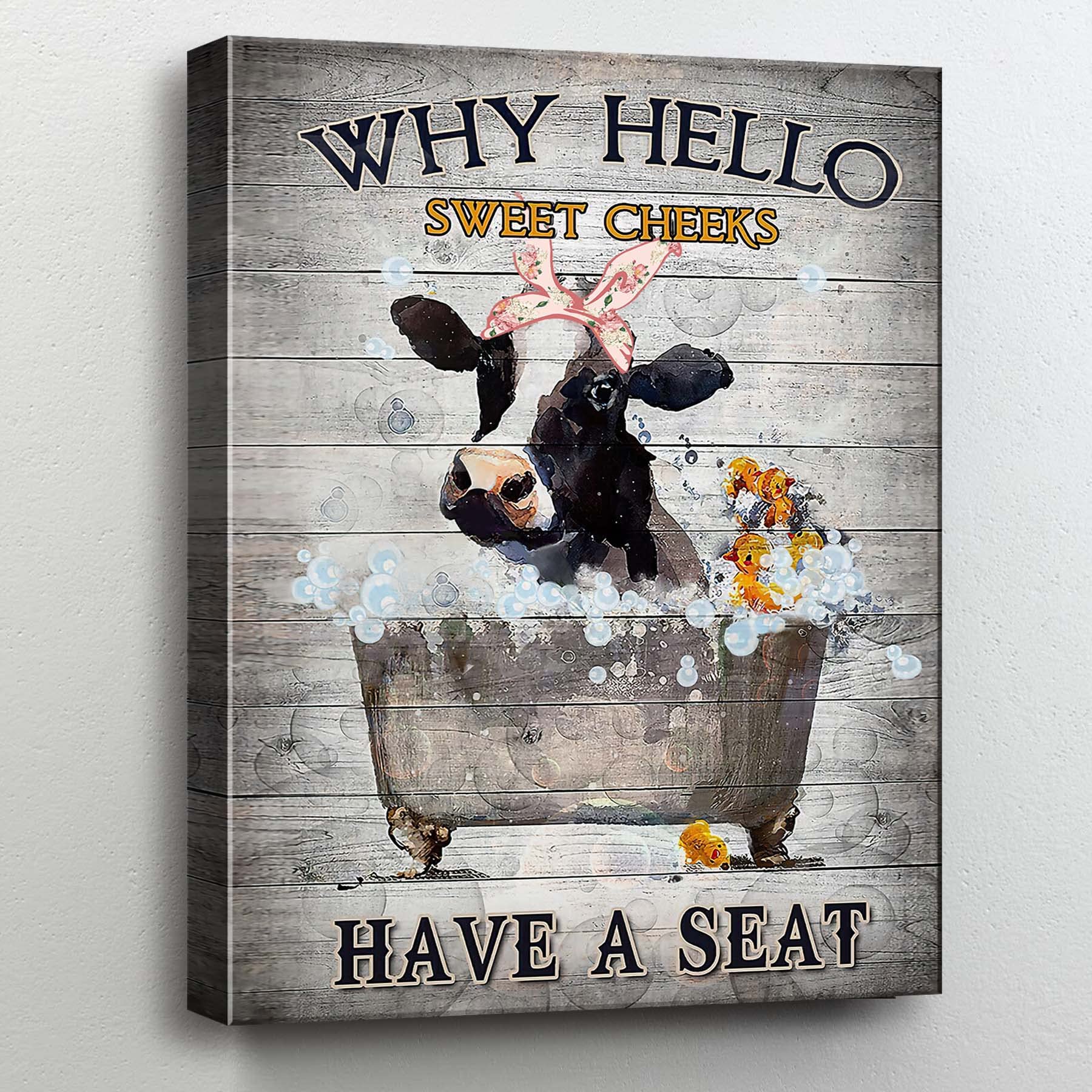 Funny Cow Bathroom Canvas Wall Art - Laundry Room Decor for Home & Office