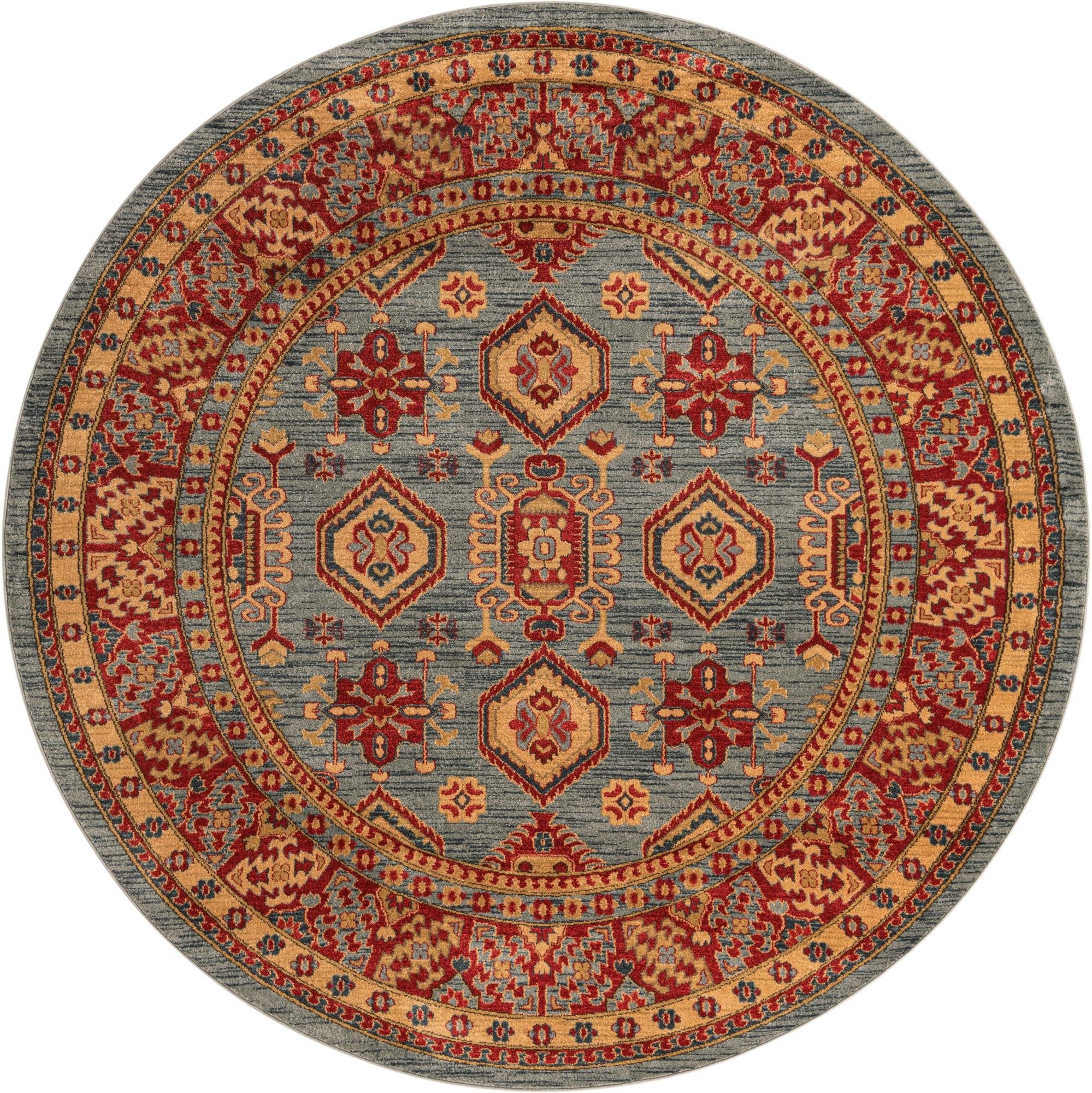 Unique Loom Sahand Collection 8' Round Area Rug - Soft Bohemian Style Light Blue & Light Brown Handmade Rug for Living Room, Bedroom, or Nursery Decor