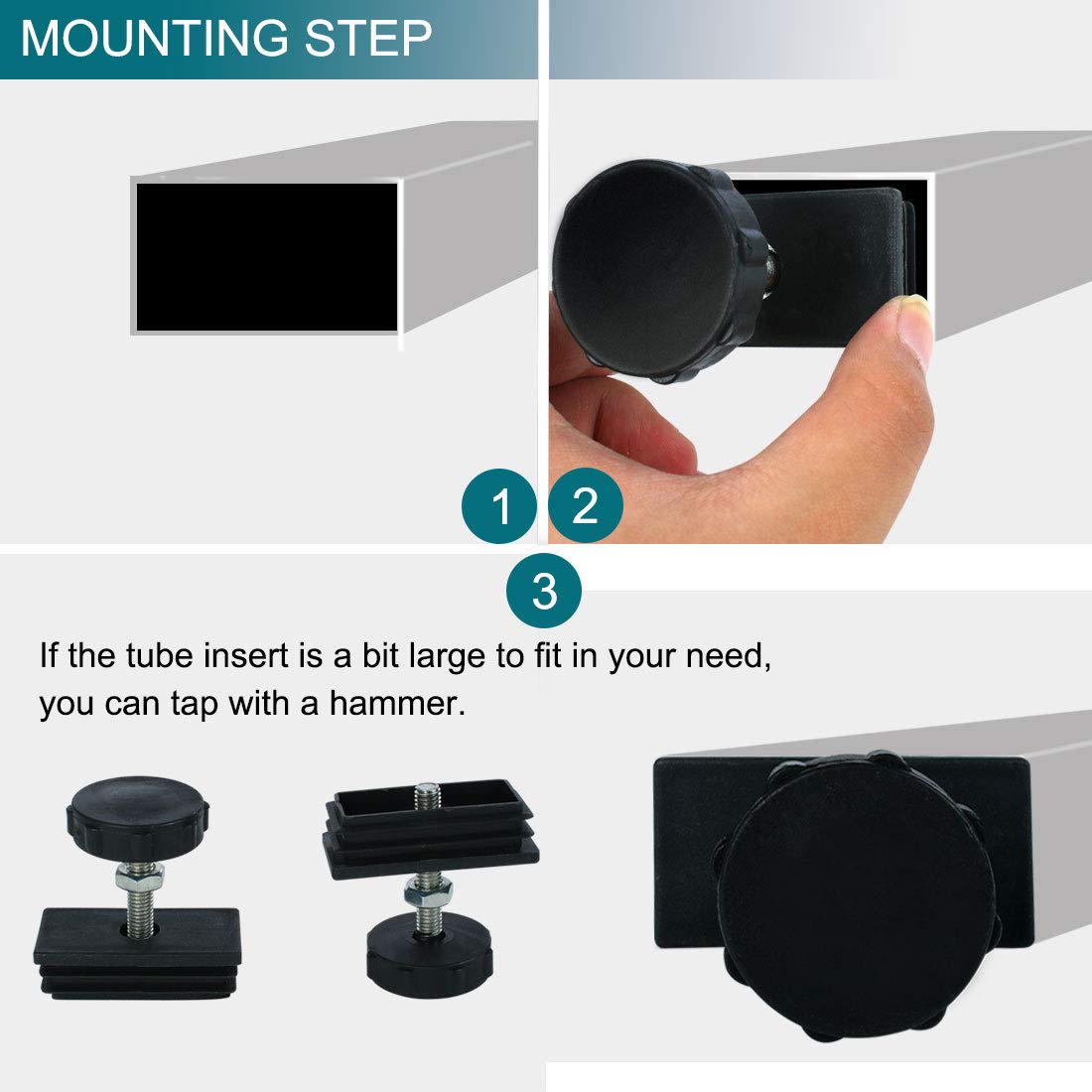 uxcell 30 x 60mm Adjustable Leveling Feet Kit - 4 Sets Rectangle Tube Inserts for Furniture, Table & Desk Legs | Perfect for Home Office, Workshop & Uneven Floor Stabilization