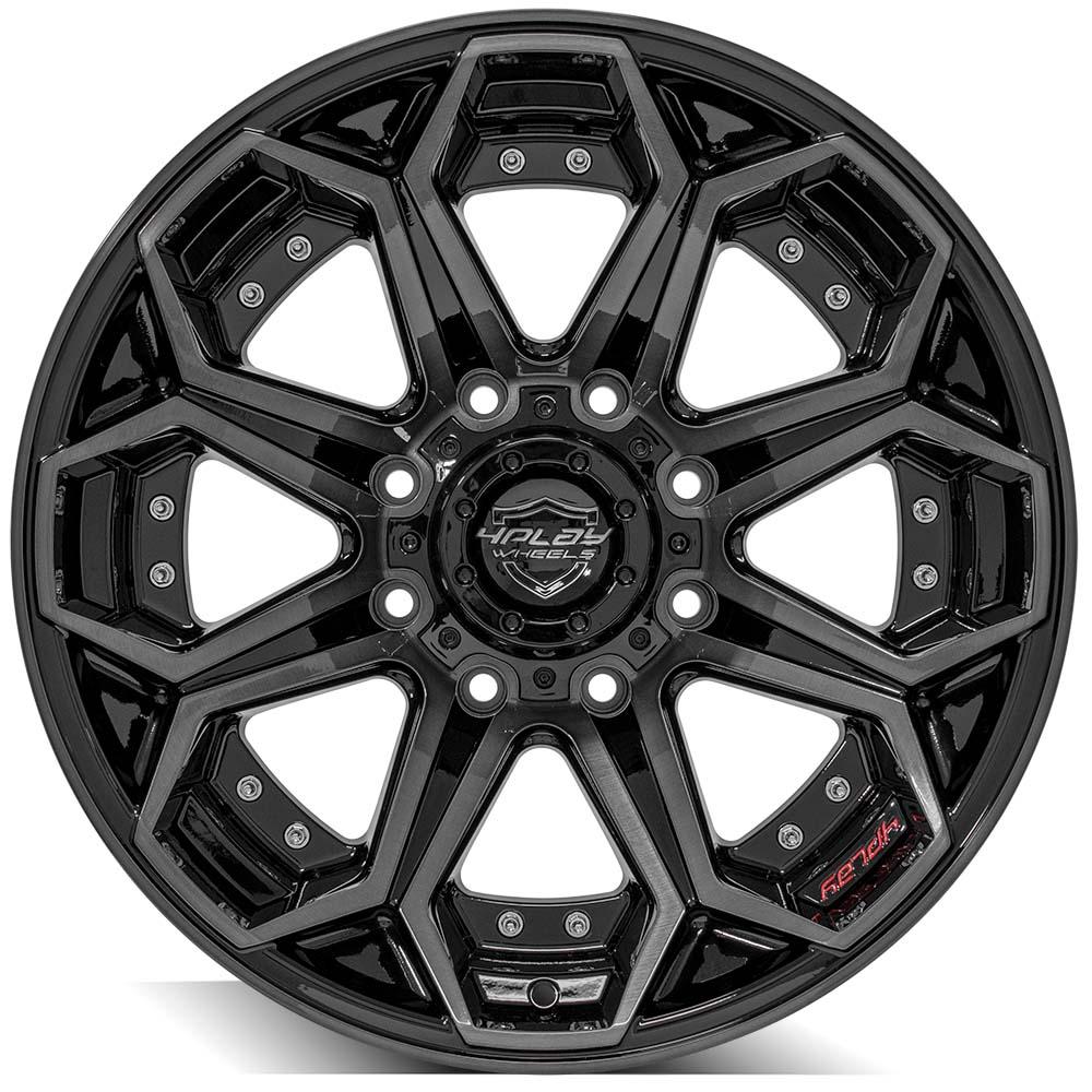 4Play Gen2 4P80R Gloss Black Wheels 20x10.0 24 8x180mm 124.1mm - Brushed Face & Tinted Clear Finish - Perfect for Trucks, SUVs, and Off-Road Vehicles