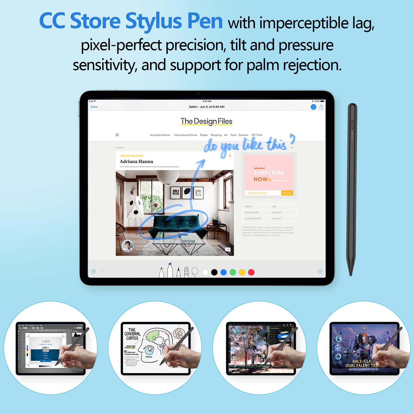 iPad Pencil Stylus for 10th/9th Generation - Compatible with iPad 2018-2022, iPad 10/9/8/7/6th Gen, Air, Pro & Mini - 15 Min Fast Charging, Palm Rejection & Tilt Sensitive (Black) - Perfect for Drawing, Note-Taking & Digital Art