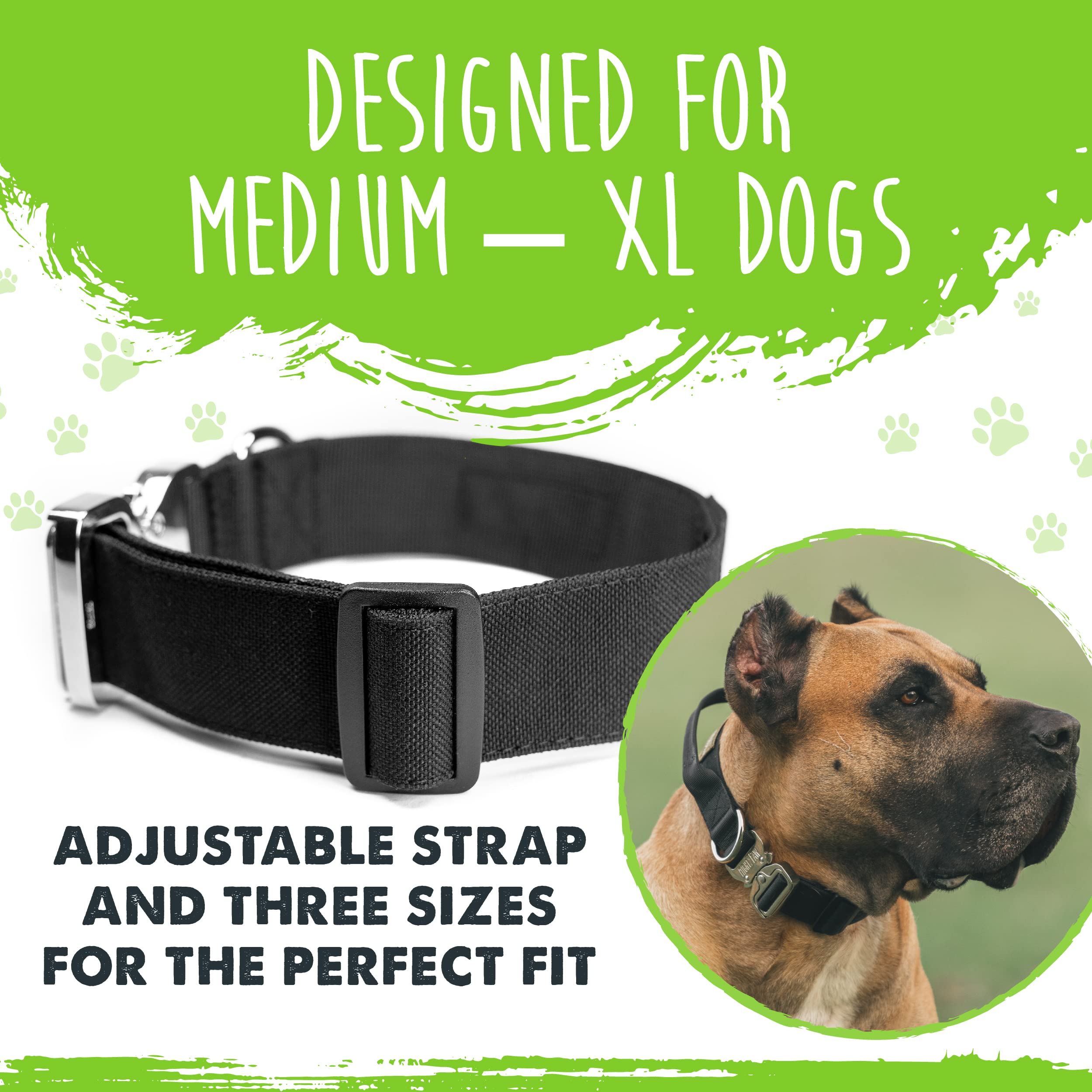 Mighty Paw Heavy Duty Tactical Dog Collar with Metal Buckle - Weatherproof Polyester Training Collar for All Dog Breeds - Durable Handle Design (Black) - Perfect for Outdoor Adventures, Hiking & Daily Walks