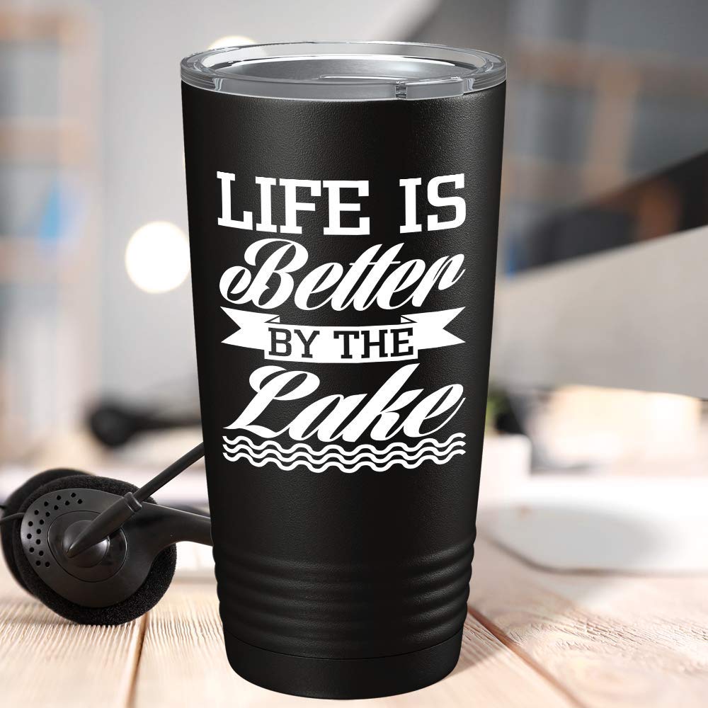 20 oz Stainless Steel Tumbler with Lid - Insulated Black Travel Mug for Coffee & Tea - Perfect for Lakeside Relaxation, Camping & Outdoor Adventures
