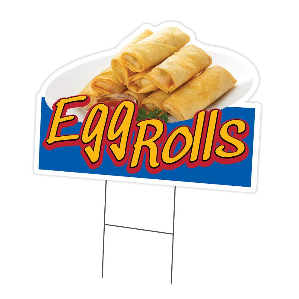 12x16 Inch Egg Rolls Yard Sign with Stake - Custom Business Advertising Sign - Front Image Only - Made in USA - Perfect for Restaurants, Food Trucks & Outdoor Events