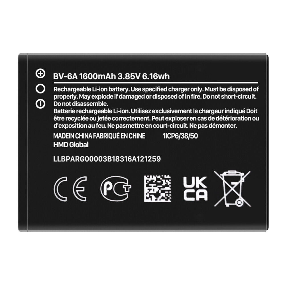 Original Nokia BV-6A Replacement Battery for 2720 Flip Phone - 1500mAh 3.8V Li-ion | Compatible with TA-1295 Model | Perfect for Travel, Emergency Backup & Everyday Use