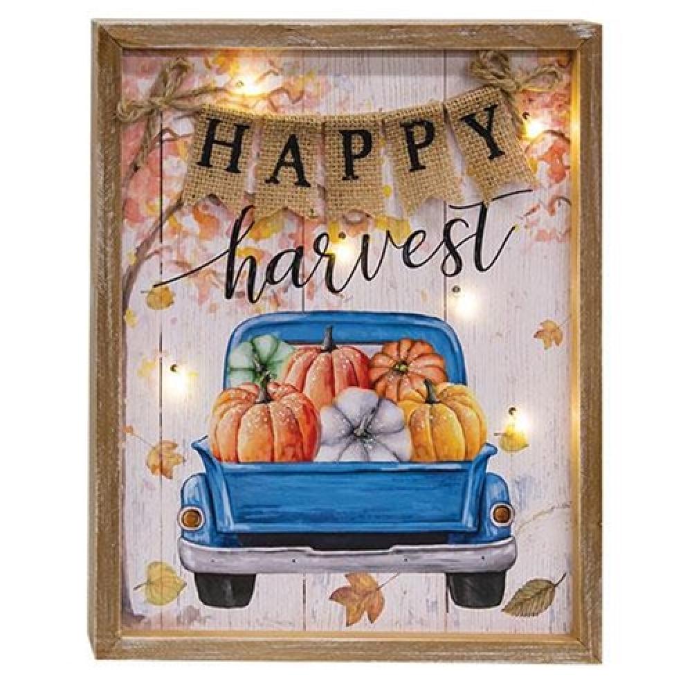 Happy Harvest Truck Wood Sign with LED Lights - Rustic Farmhouse Decor for Fall, Thanksgiving & Christmas - Perfect for Home, Porch, and Seasonal Displays