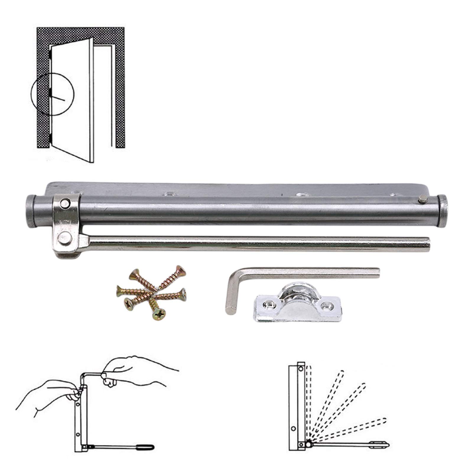 Adjustable Stainless Steel Automatic Door Closer - Heavy Duty Single Spring Surface Mount for Fire Rated Doors | Commercial & Residential Use