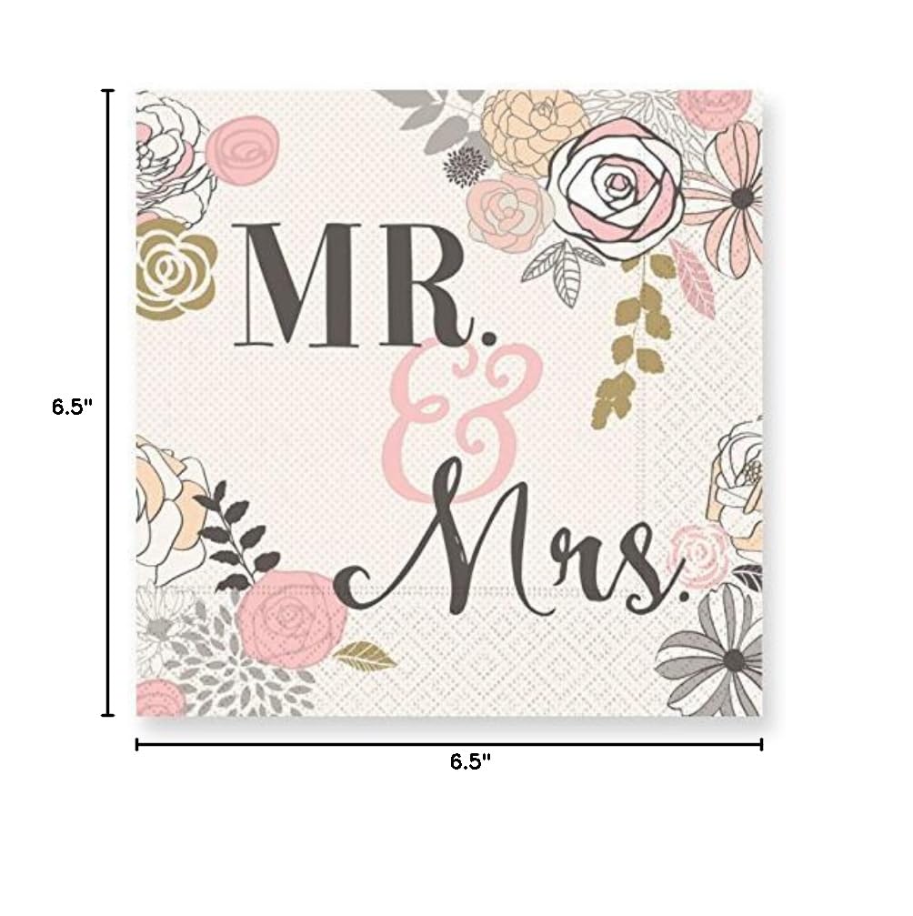 Premium Mr. and Mrs. Wedding Napkins - Elegant Luncheon Paper Napkins for Bridal Showers, Receptions & Anniversary Parties - 50 Count Pack
