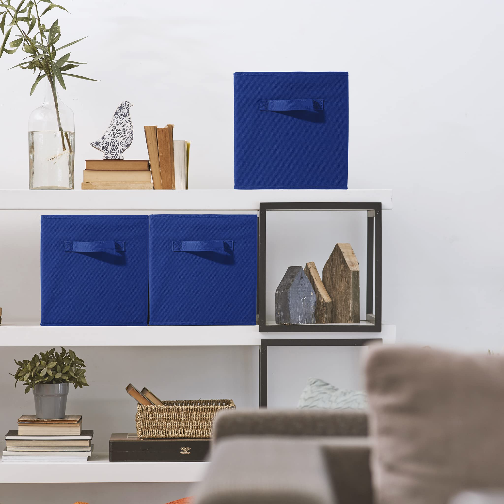 Sorbus Foldable Storage Cubes - Set of 6 Navy Blue Fabric Bins with Dual Handles for Home Organization (11 Inch) - Perfect for Pantry, Closet, Nursery, Playroom, Toy Storage & Shelving Units