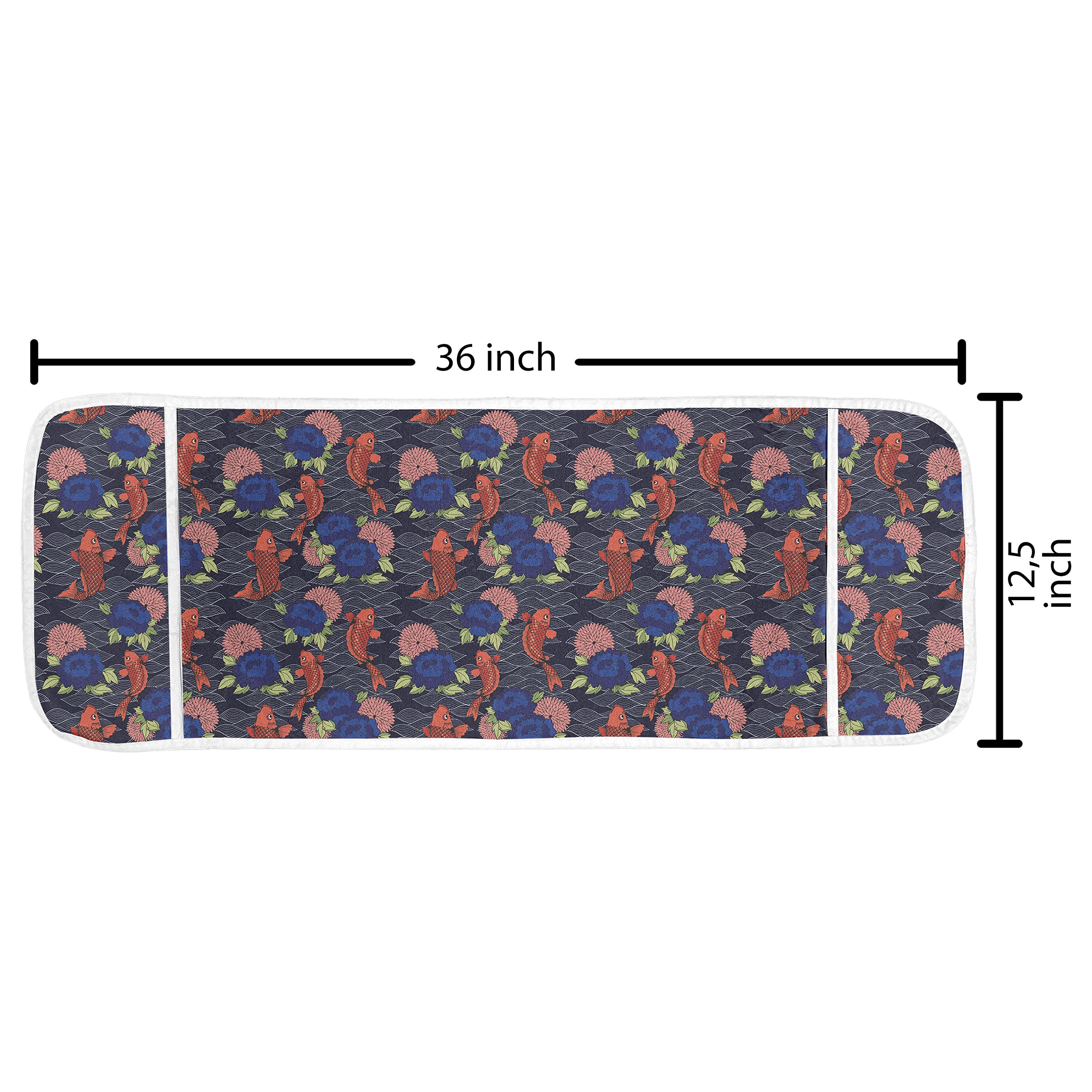 Ambesonne Japanese Koi Fish Microwave Cover - Traditional Carnation Flower & Leaf Design, Waterproof Kitchen Organizer with Pockets, 36