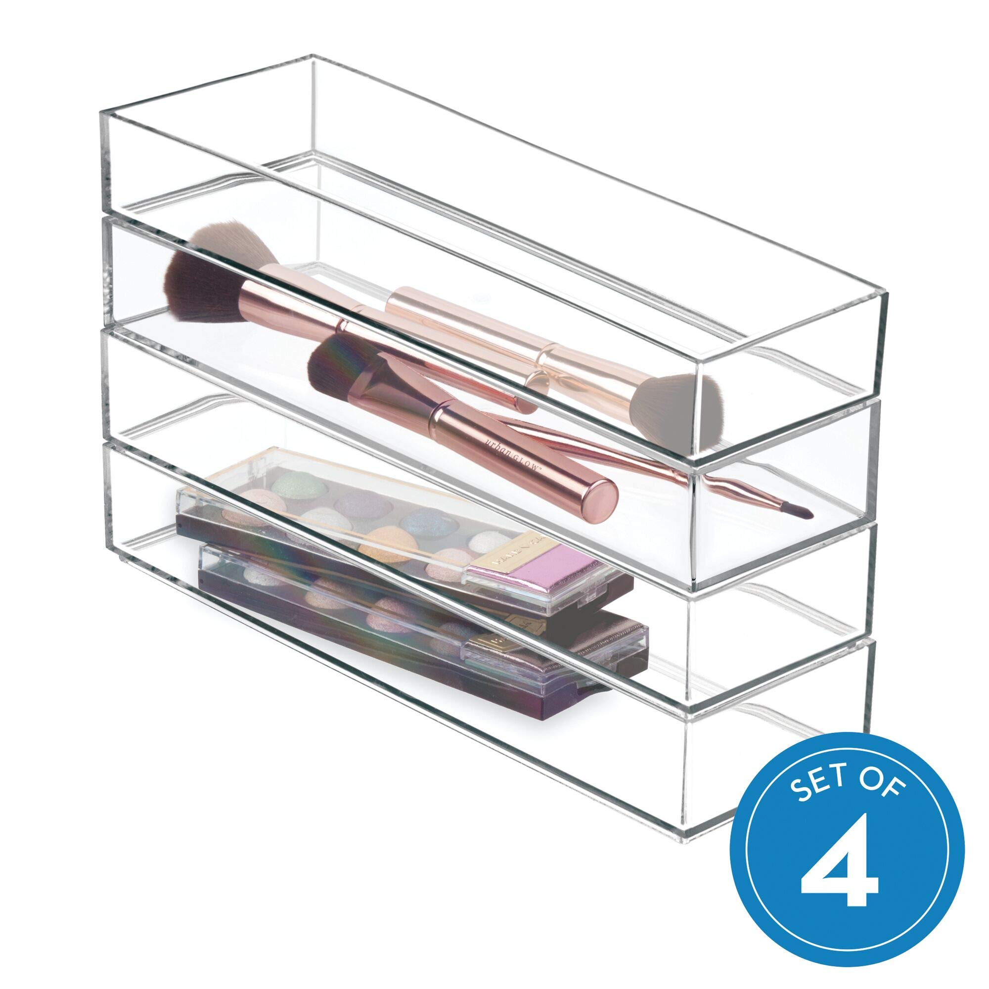 iDesign Clarity Plastic Drawer Organizer Set of 4 - Kitchen & Bathroom Storage for Silverware, Spatulas, Utensils & Gadgets - Perfect for Drawer Organization in Small Spaces