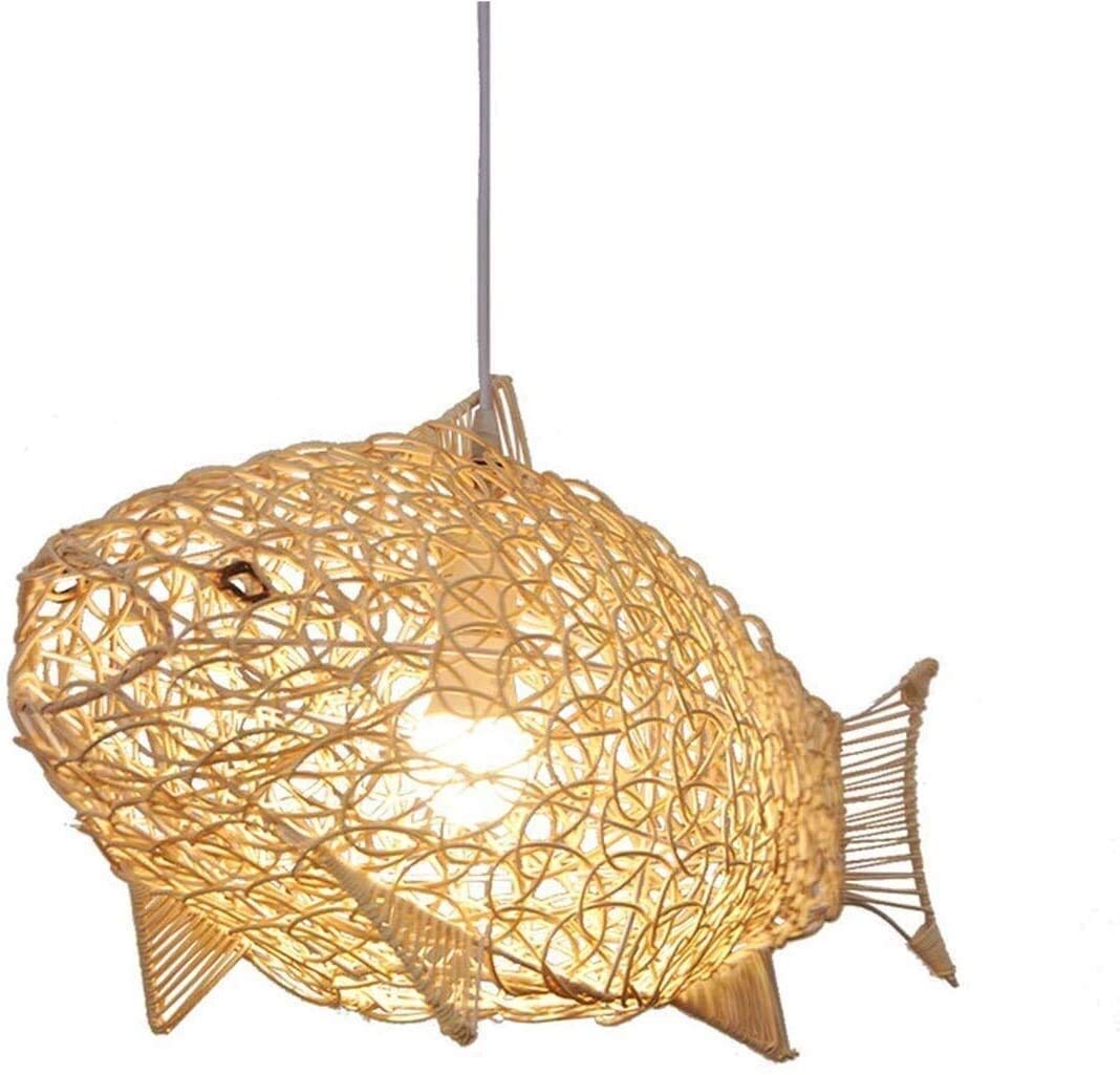 24 Inch Natural Wicker Pendant Light - Handwoven Rattan Fish-Shaped Lantern with Adjustable Cord for Ceiling, Dining Room, Living Room & Restaurant Decor | Boho, Coastal & Tropical Home Lighting