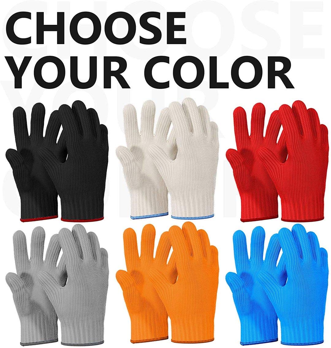 Heat Resistant Oven Gloves - 1 Pair Cotton Kitchen Mitts for Cooking, Baking & Grilling - Red Pot Holders with Finger Protection for Safe Handling of Hot Pans & Dishes