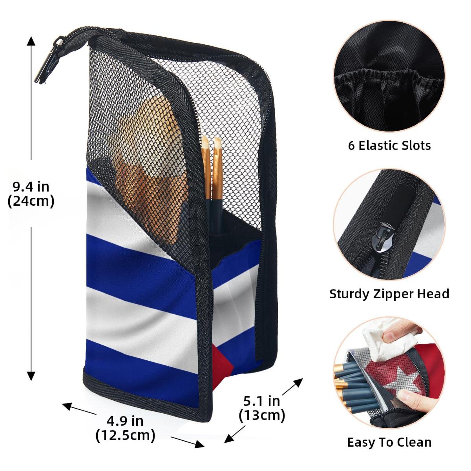 **12-Piece Makeup Brush Organizer Bag with Cuba Flag Pattern - Portable Travel Cosmetic Brush Holder Case for On-the-Go Beauty Touch-Ups**